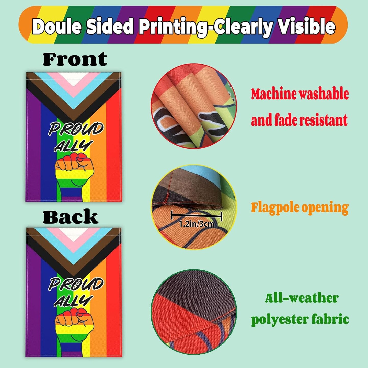Pride Proud Ally Garden Flag Decor 12x18 Inch Double Sided