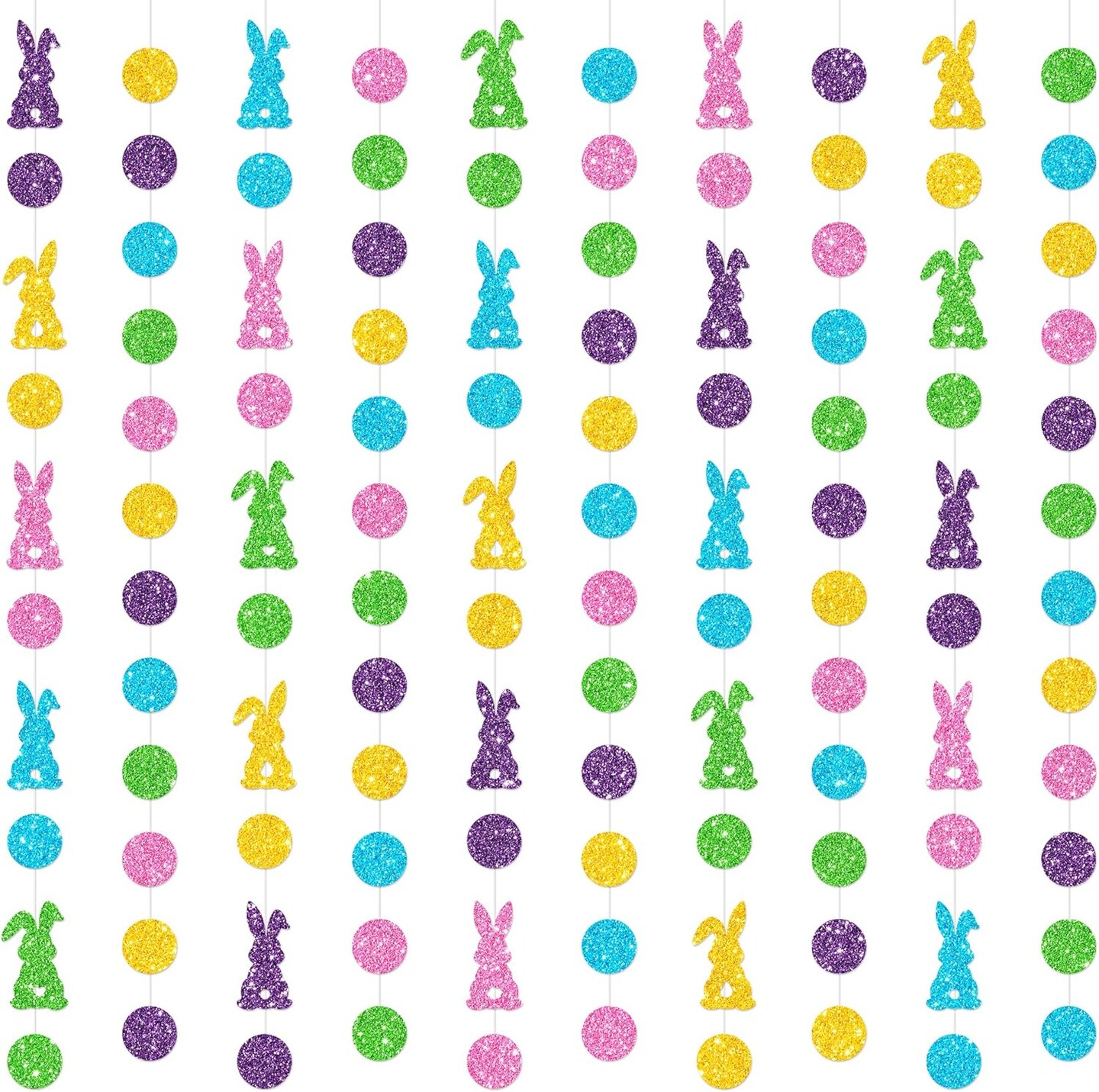 10-Piece Easter Bunny Garland – Colorful Glitter Rabbit Hanging Banner for Spring, Party, Mantel & Classroom Decor