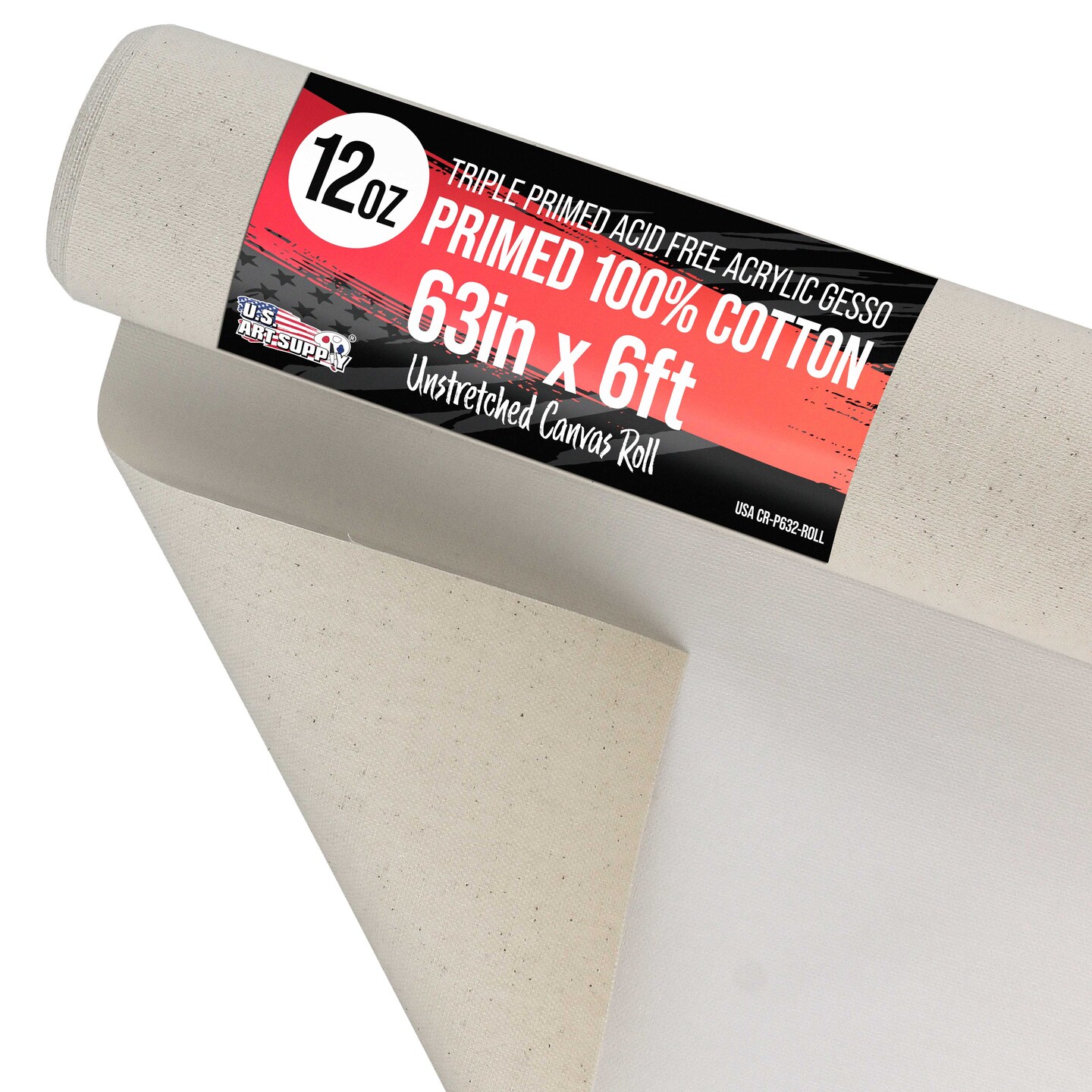 U.S. Art Supply 12-Ounce Triple Primed Gesso 63" Wide x 6' Long (2 Yards), 100% Cotton, Acid-Free - Unstretched Canvas Rolls for Painting, Oil & Acrylic, Murals - Cut To Frame Size