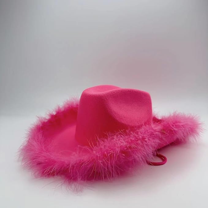 4E&#x27;s Novelty Hot Pink Cowgirl Hat with Feathers &#x26; Heart Sunglasses &#x2013; Cowboy Hat for Adults