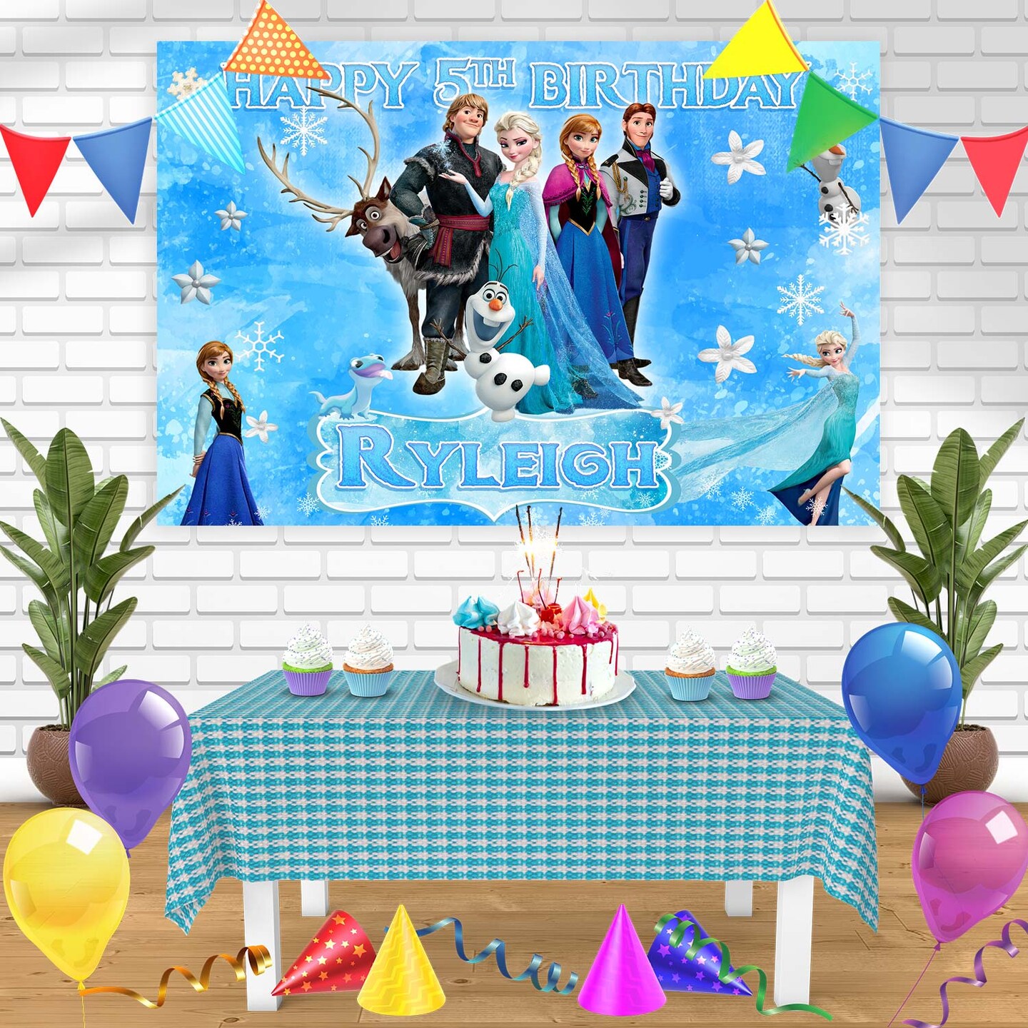 Frozen Anna Elsa Ice Kids Girls 2025 Birthday Banner Personalized Party  Backdrop Decoration 60 x 44, image size:1080x1080