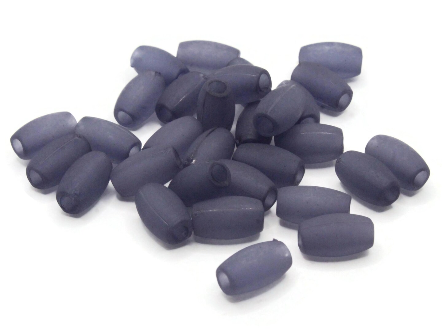 30 13mm Frosted Blue Vintage Lucite Plastic Barrel Tube Beads