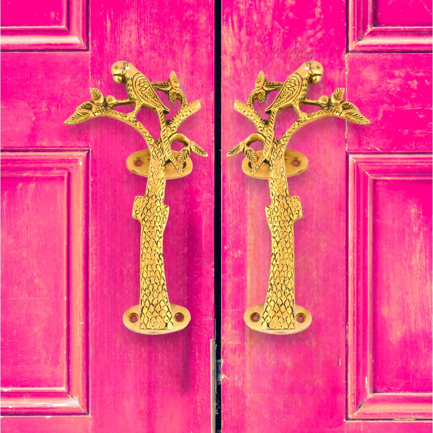 Parrot on the Tree Door Pull Handles Unique Brass 8 Inches Pair of 2 Pull Knobs Antique Design Handles for Drawer, Shelf, Cabinet, Wardrobe, Almirah Housewarming Gift