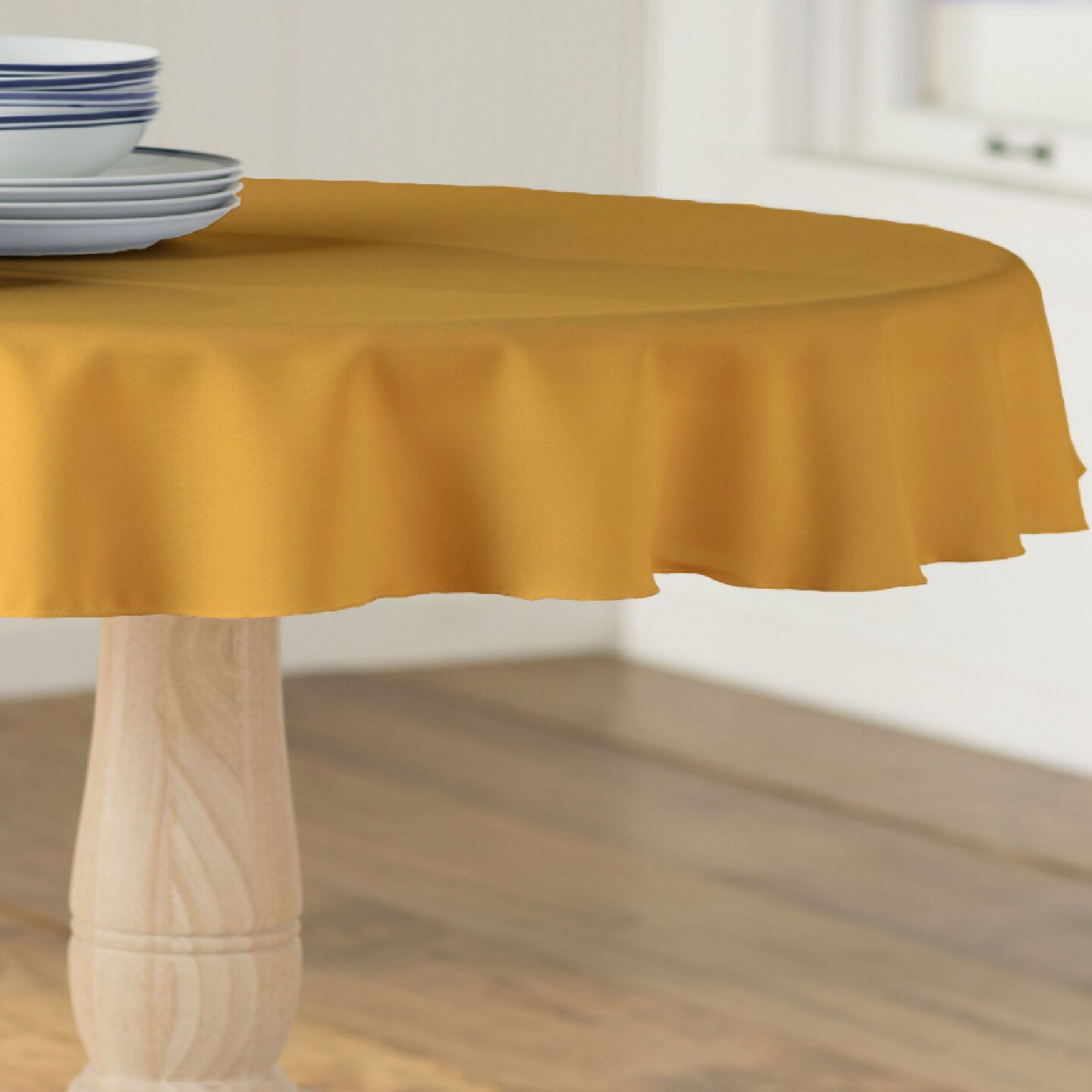 Modern Polyester Poplin Serged Edge Round Tablecloth 51in Overlay