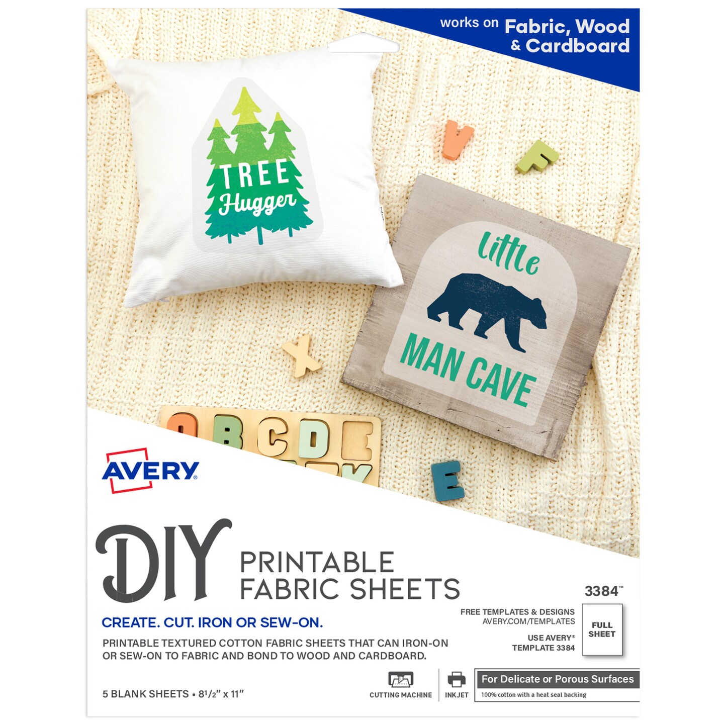 Avery Printable Fabric Sheets, 8.5" x 11", Inkjet Printer, 5 Iron On Transfer Sheets (3384)