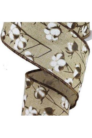 2.5&#x22; Cotton Pod Ribbon: Natural Beige &#x26; White (10 Yards)