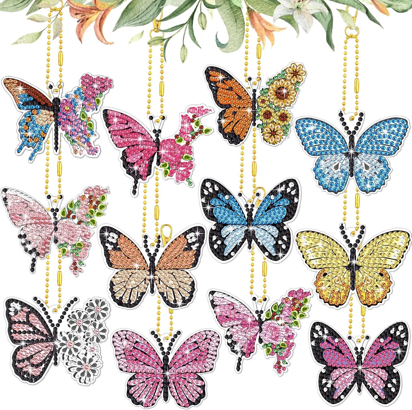 12 Pcs Butterfly Diamond Painting Keychains Kit DIY 5D Diamond Art Key Rings Hanging Butterfly Diamond Painting Ornaments Butterflies Diamond Pendants for Spring Summer Beginner Adult Craft