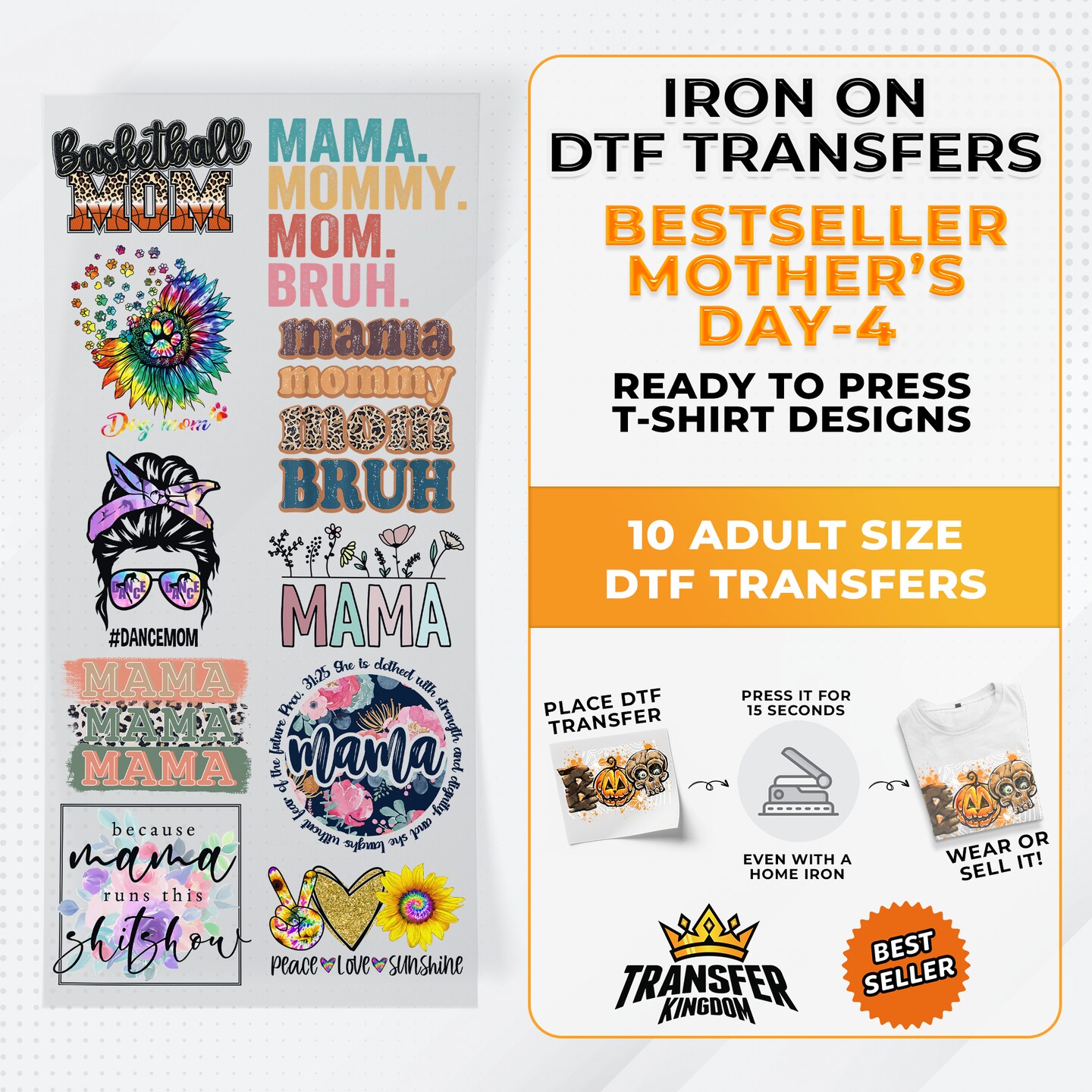 Best Seller Mother's Day T-shirt Designs Premade DTF Gangsheet - DTF Bundle 4