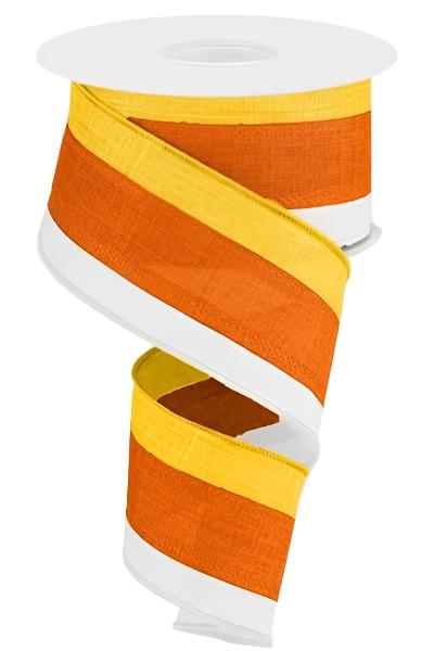 2.5&#x22; Tricolor Striped Ribbon: Orange/White, Yellow (10 Yards)