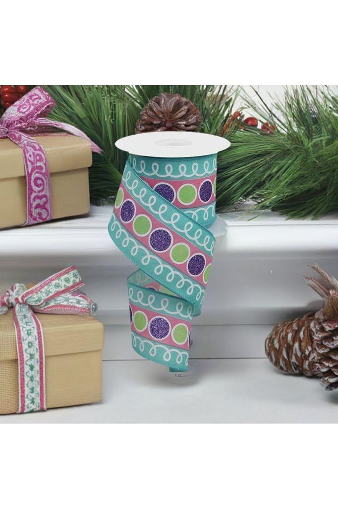 2.5&#x22; Striped Glitter Circle Loops Ribbon: Teal (10 Yards)