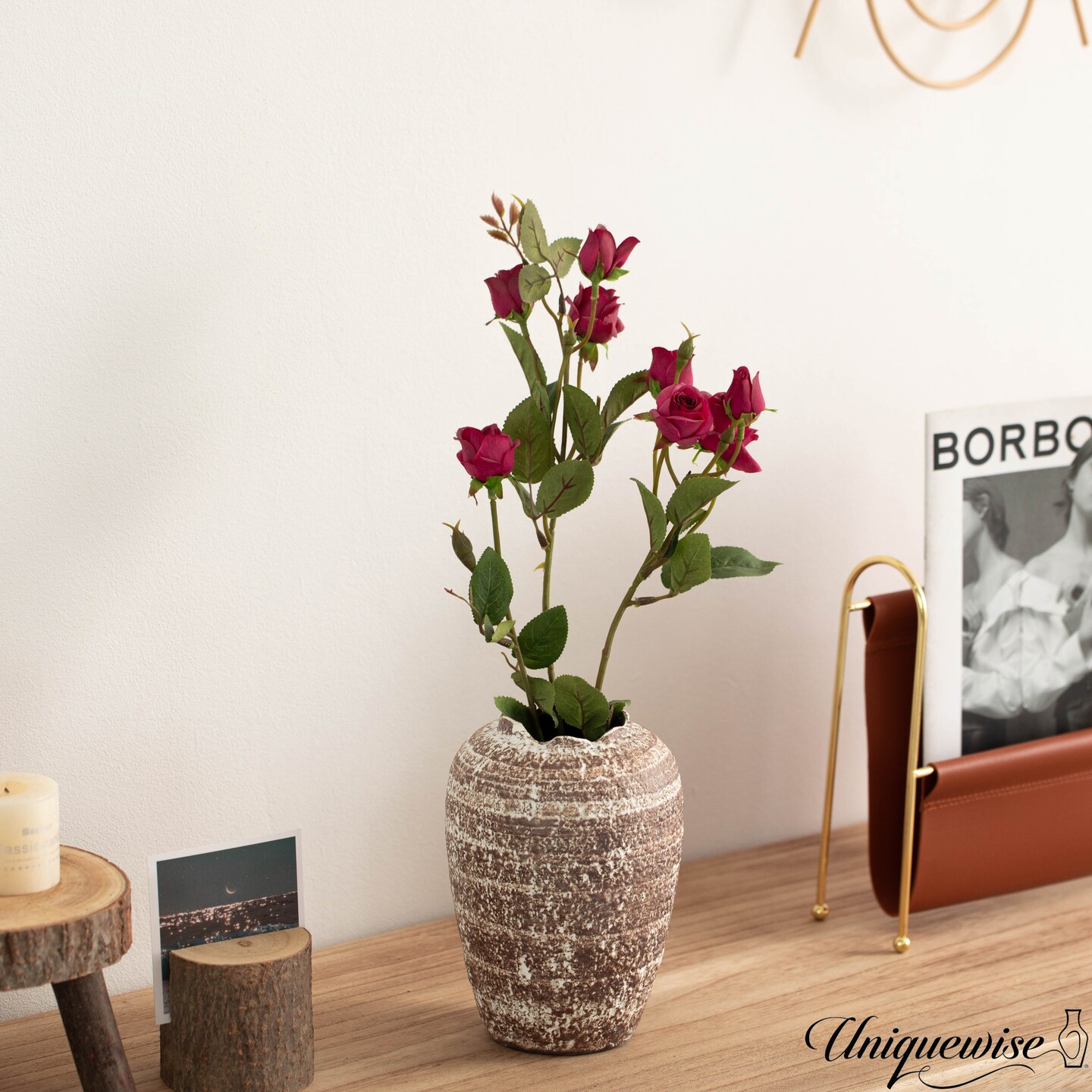 Uniquewise 7-inch Rustic Vase Broken Rim Design Vintage-Inspired Decorative Ceramic Pottery for Shelves Tabletop Centerpieces Entryways Console Tables Farmhouse Boho & Modern Rustic Home Decor Accent