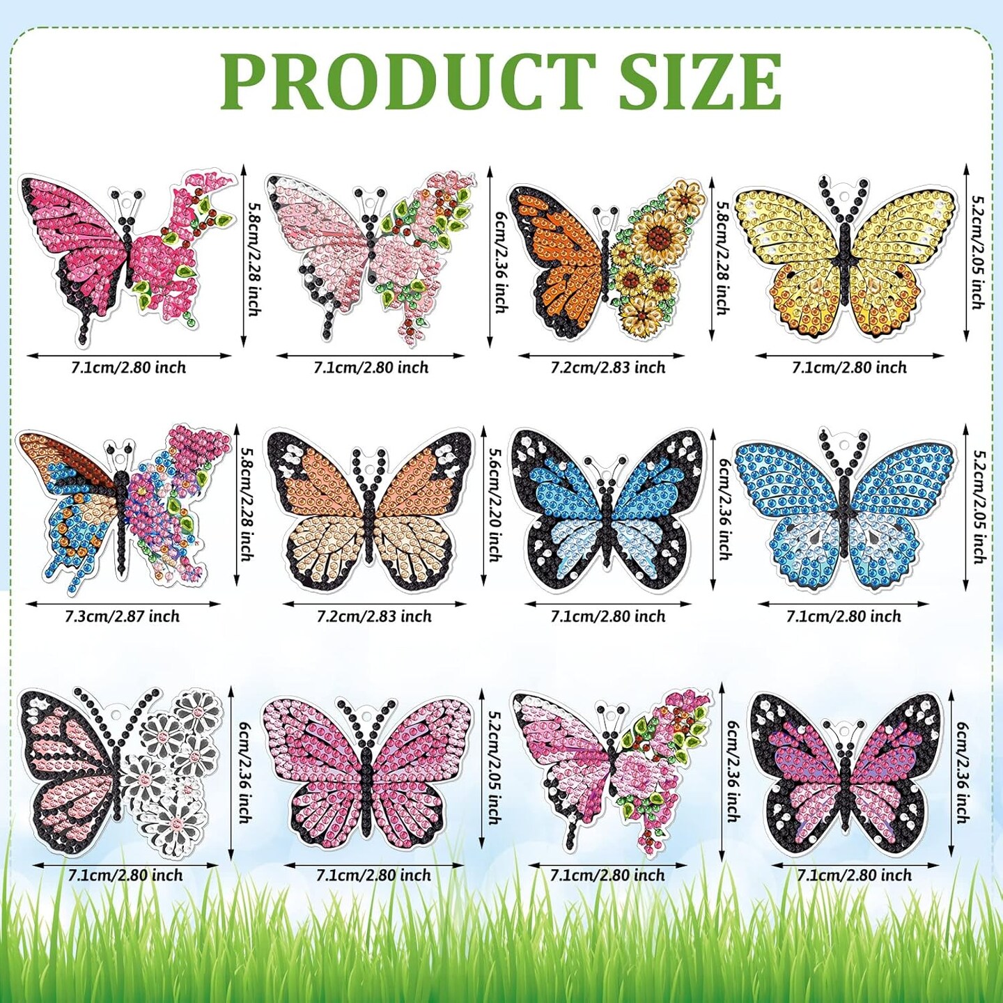 12 Pcs Butterfly Diamond Painting Keychains Kit DIY 5D Diamond Art Key Rings Hanging Butterfly Diamond Painting Ornaments Butterflies Diamond Pendants for Spring Summer Beginner Adult Craft