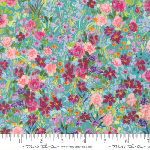 Fabric Moda Turquoise Garden Glitter Soulstice by the Quarter Yard 39866-13