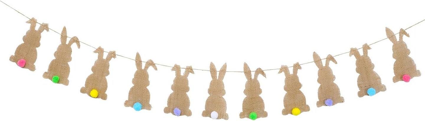 Easter Bunny Felt Banner – 11-Piece Pre-Assembled Colorful Tail Garland for Home & Party Decor