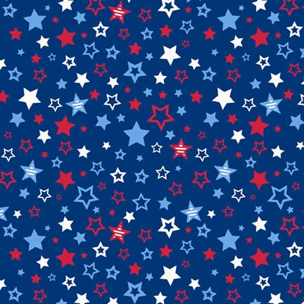 Fabric P & B Textiles Dark Blue Tossed Stars Patriotic Minis by the Quarter Yard PMIN6046-DB