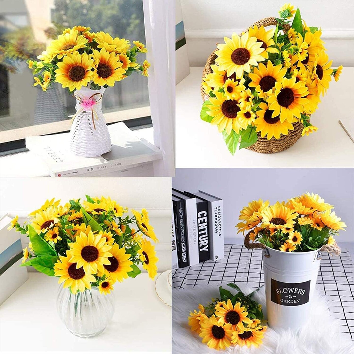 Summer Sunflowers &#x2013; 6 Pack 12&#x22; Artificial Silk Flowers with Stems, 13 Heads &#x26; 27 Leaves for Indoor &#x26; Outdoor Decor Floral Arrangements