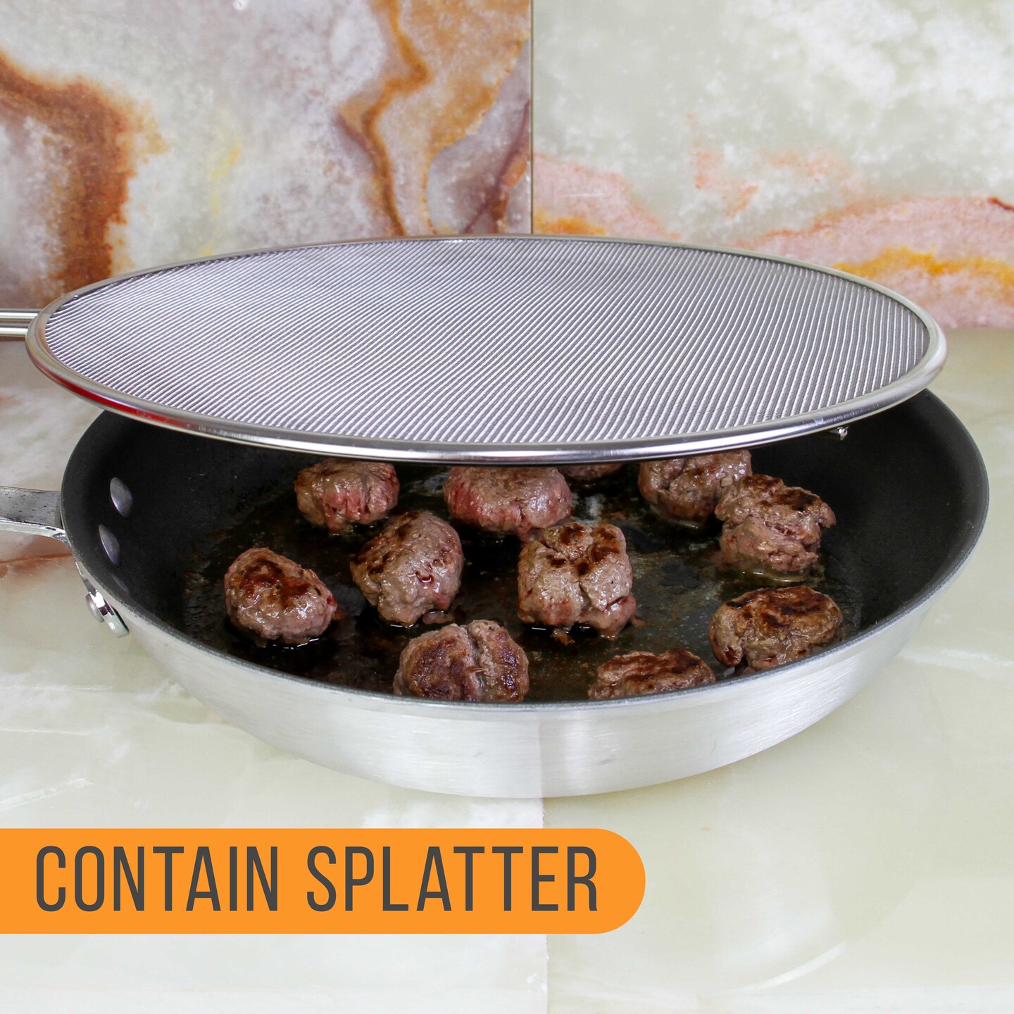 3-Piece Stainless Steel Splatter Guard Set (13&#x22;, 11.5&#x22;, 9.5&#x22;) Fine Mesh Cover, Grease &#x26; Oil, Splatter Screen for Frying Pan, Cooking Pots, with Resting Feet &#x26; Comfort Grip Handles
