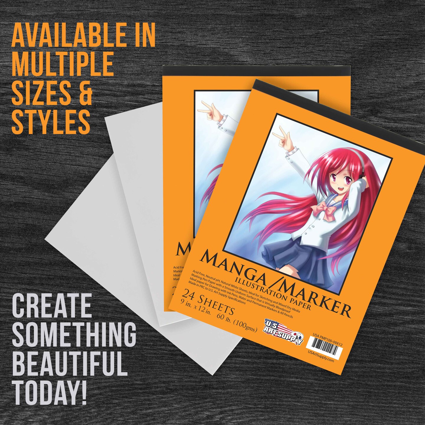 9&#x2019; x 12&#x22; Premium Manga Marker Paper Pad (2 Pack, 48 Sheets Total) - 60lb (100gsm) Drawing Sketchbook for Alcohol &#x26; Acrylic Paint Markers