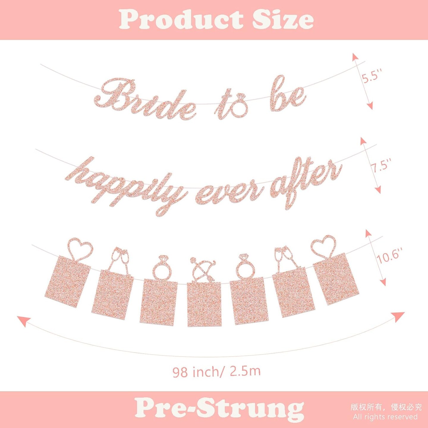 Bridal Shower Decorations - Bride to be happily ever after Banner and Photo Banner for Bridal Shower/Wedding/Engagement Party Kit Supplies Decorations decor(Rose Gold)