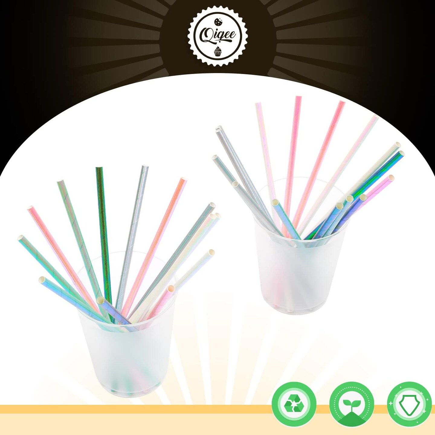 150pcs Iridescent Paper Straws for Drinking Disposable Sraws Disposable Straws Bulk&#xFF08;5 Color Muli