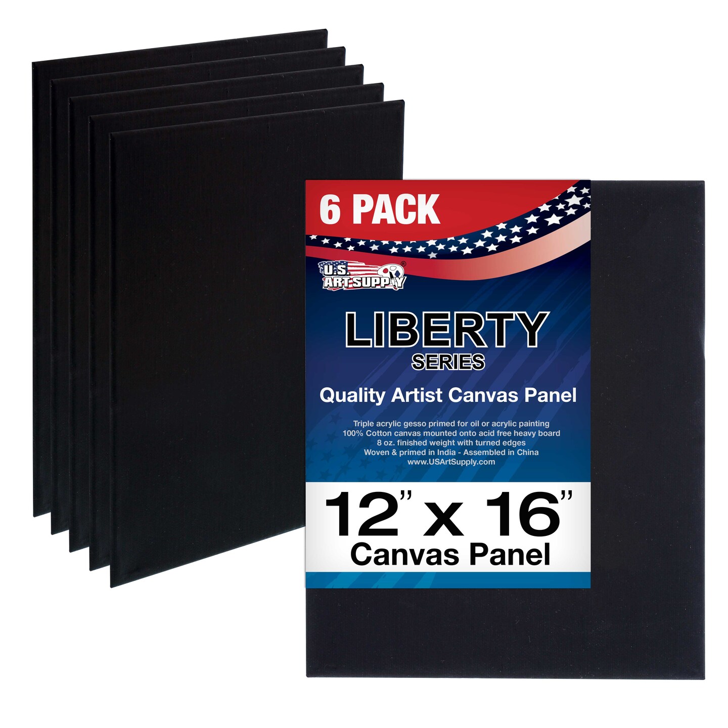 12&#x22; x 16&#x22; Black Professional Artist Quality Acid Free Canvas Panel Boards for Painting 6-Pack