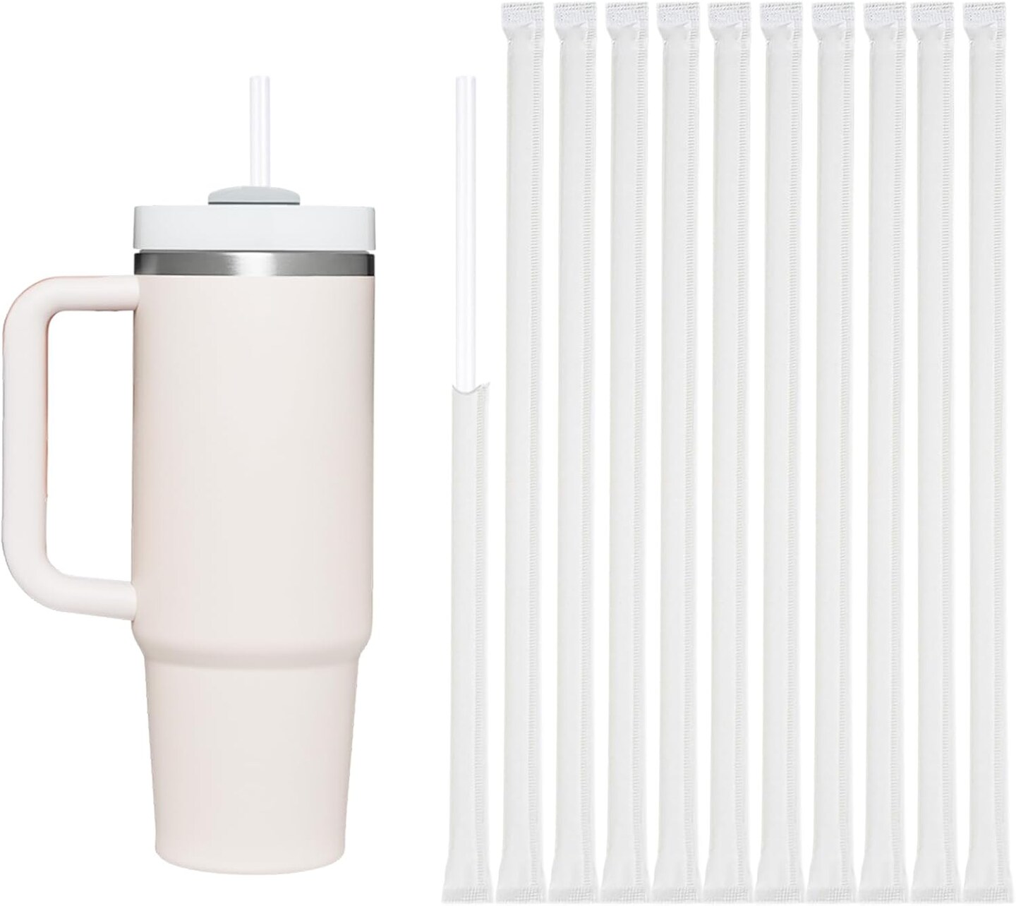 50PCS Disposable Straws for 40 OZ Tumbler, Extra Long Straws Disposable for Stanley Cup 30 Oz 40 Oz Tumbler, Individually Wrapped