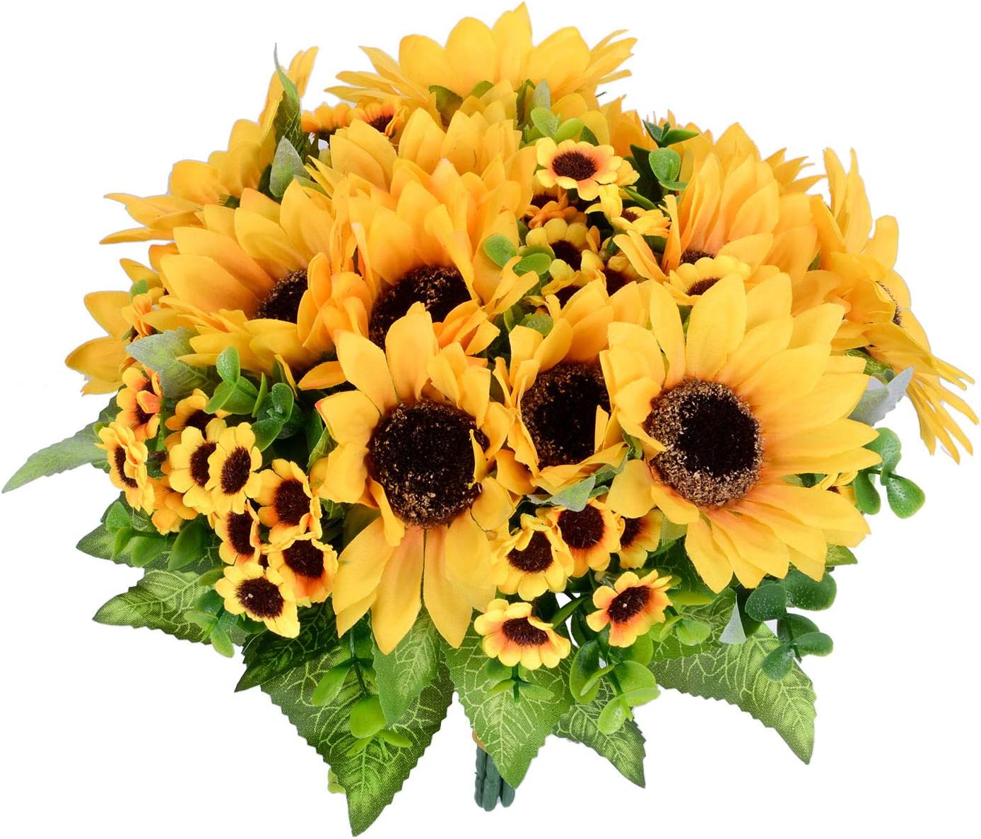 4 Pack Summer Artificial Sunflower Bouquets &#x2013; Bright Yellow Silk Sunflowers for Summer Home, Wedding, and Party Decor