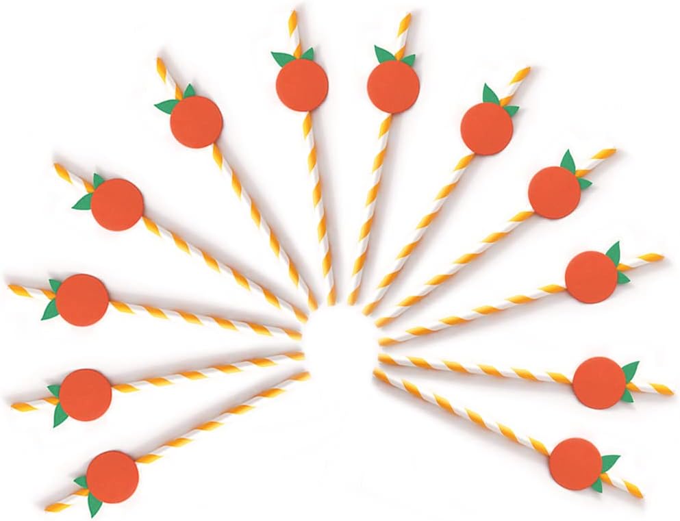 Orange Paper Straws - Biodegradable Disposable Drinking Striped Paper Straws 15 Pieces, Little Cutie Straws, Little Cutie Baby Shower Decorations, Little Cutie Themed Birthday Decorations