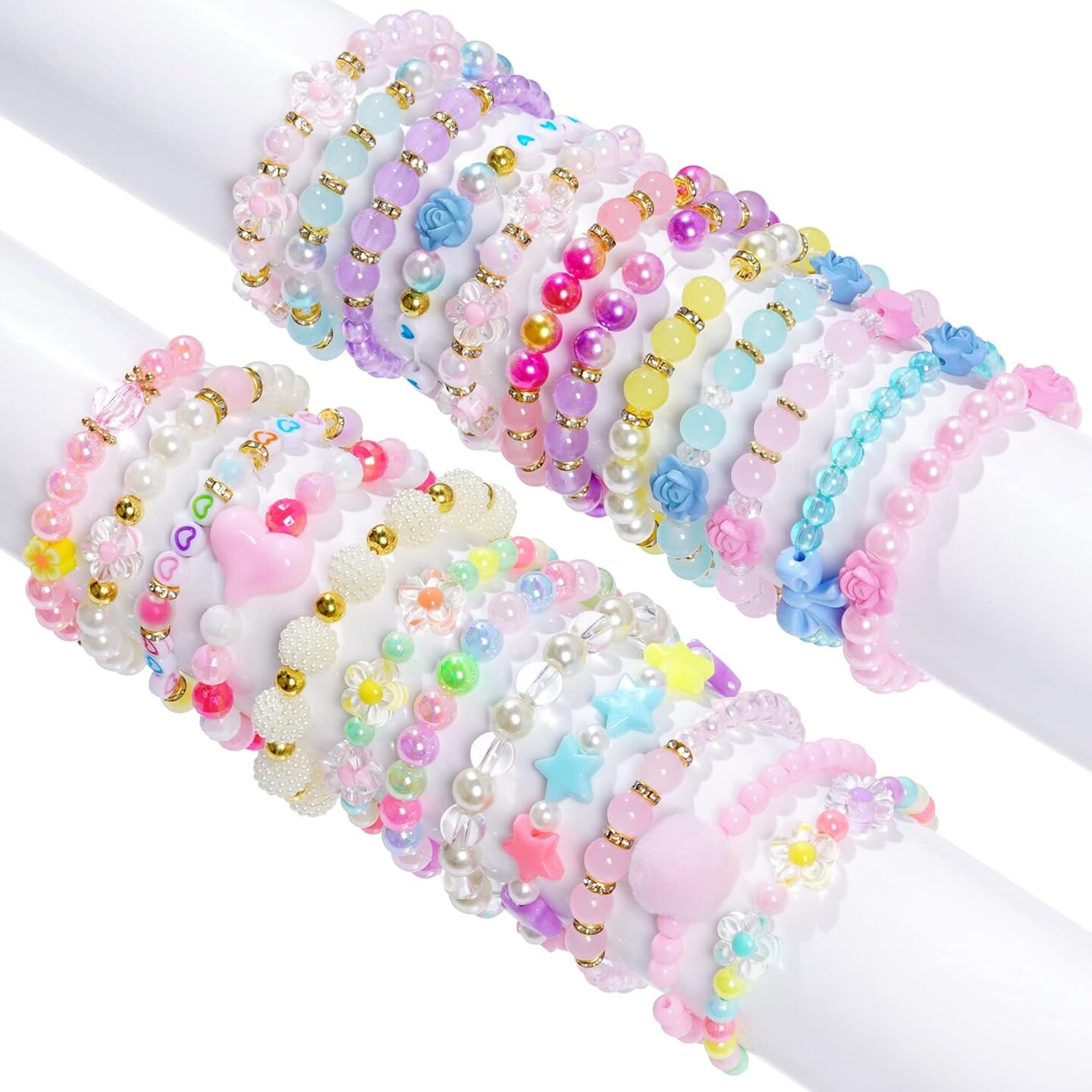 24 Pieces Princess Bracelets Girls Beaded Bracelets Little Girls Costume Jewelry Set for Birthday Party