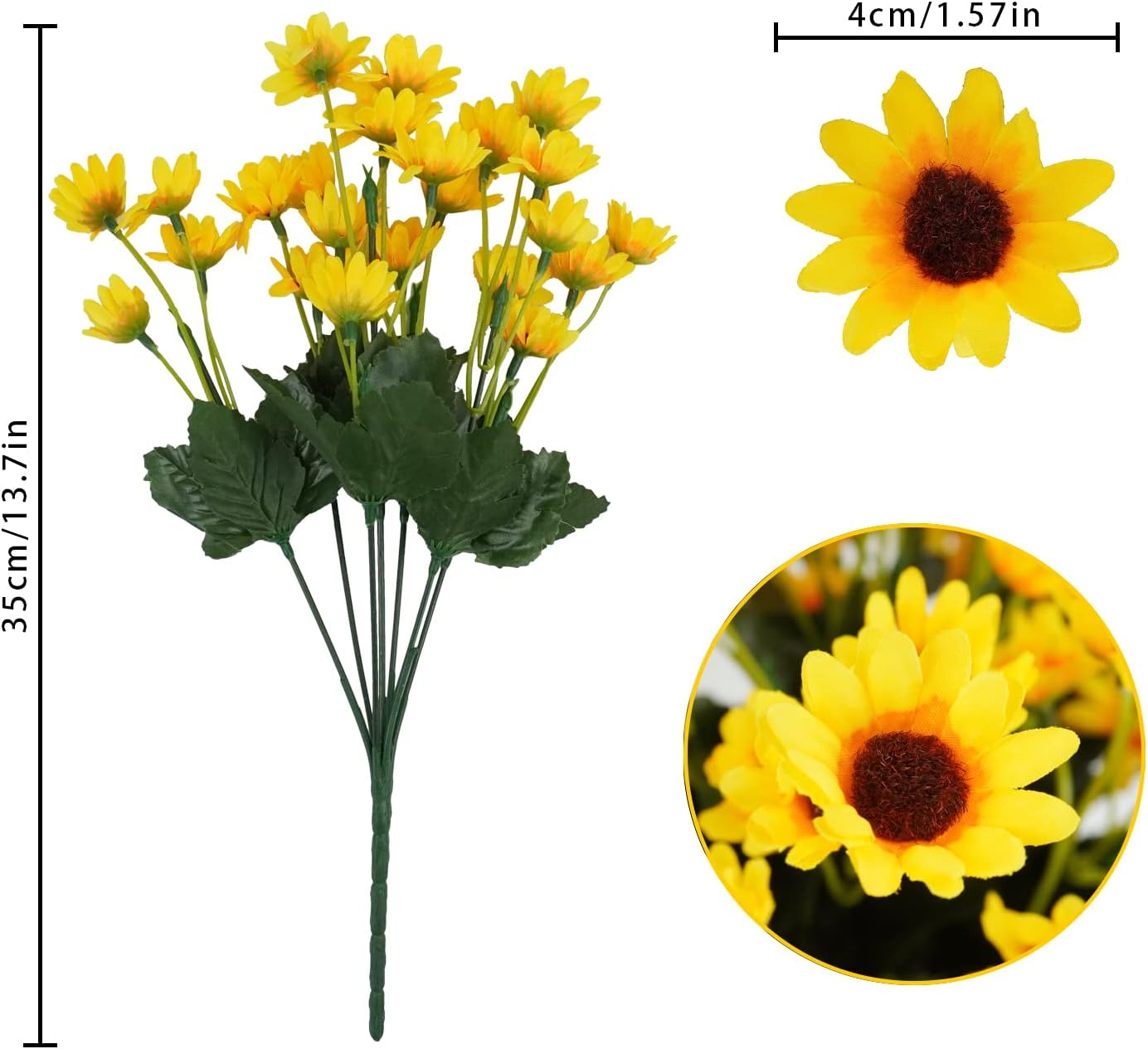 Summer Floral Arrangement - 12PCS Silk Artificial Sunflowers with 24 Small Daisy Mums for Home, Office, Window, Porch, and Outdoor Centerpiece D&#xE9;cor