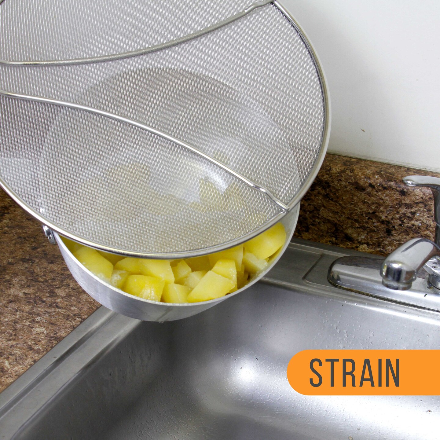 U.S. Kitchen Supply&#xAE; 13&#x22;, 11.5&#x22;, 9.5&#x22; Stainless Steel Fine Mesh Splatter Screen with Resting Feet Set - For Boiling Pots, Frying Pans - Grease Oil Guard, Safe Cooking Lid