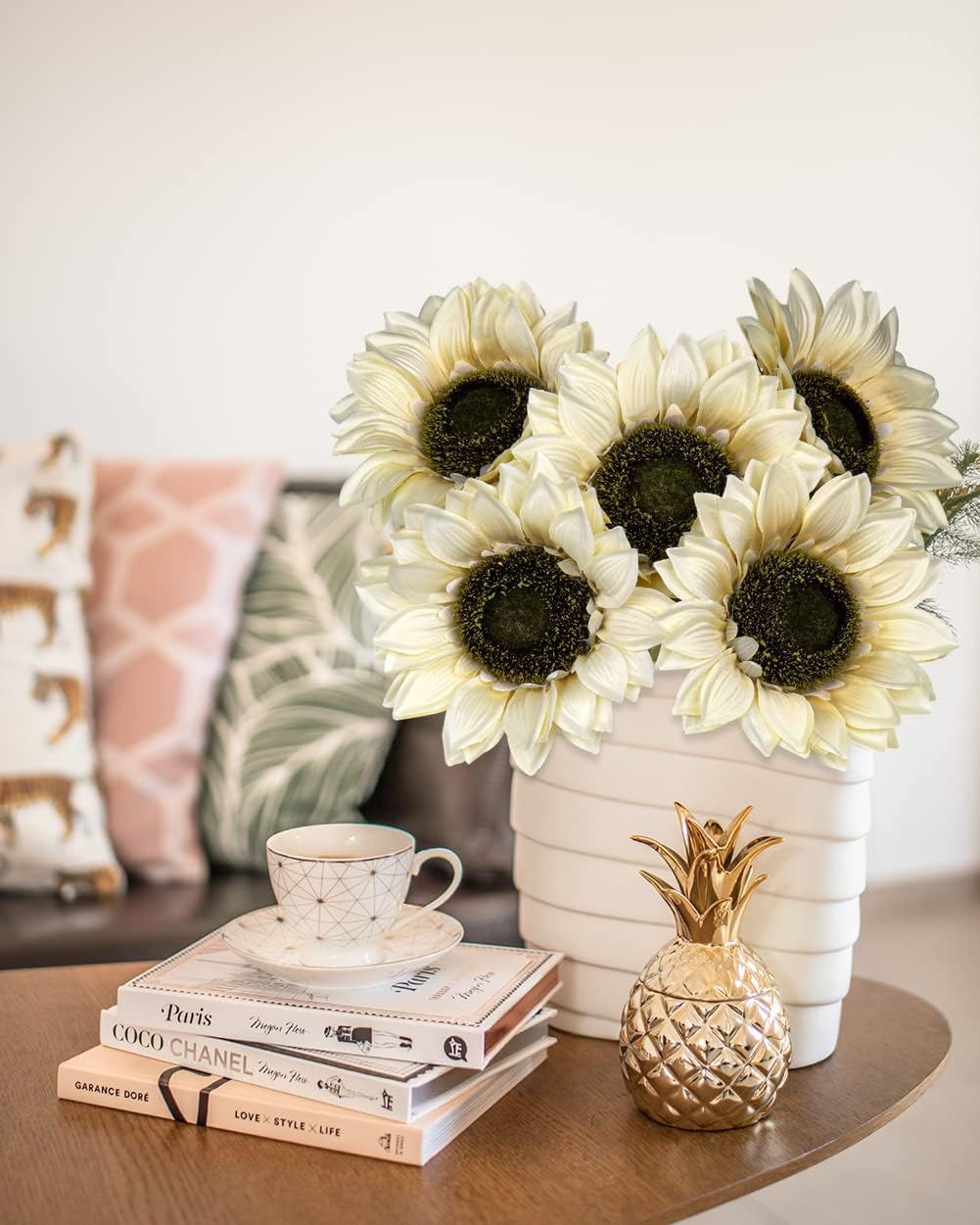 6PCS Large Artificial White Sunflowers &#x2013; 26&#x22; Long Stem Faux Silk Flowers for Elegant Summer Home Decor &#x26; Seasonal Arrangements