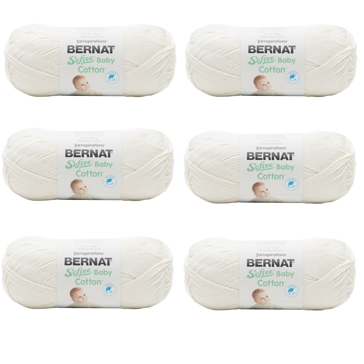 Multipack of 6 - Bernat Softee Baby Cotton Yarn-Cotton