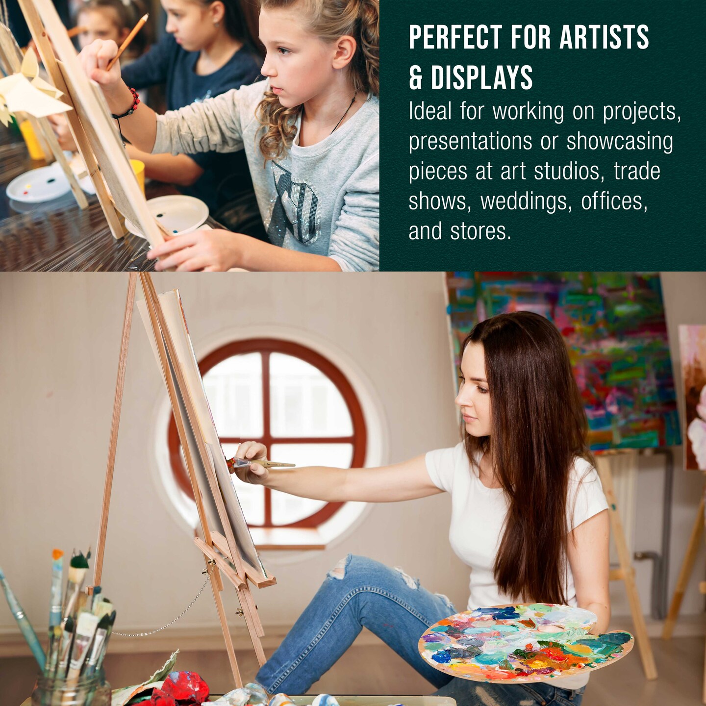 64&#x22; Wooden Easel Stand - Adjustable A-Frame Tripod for Painting, Drawing, Photos &#x26; Signs - Lightweight Easels, Wood Easel Stand for Sign Wedding Display 40&#x22; Canvas Capacity