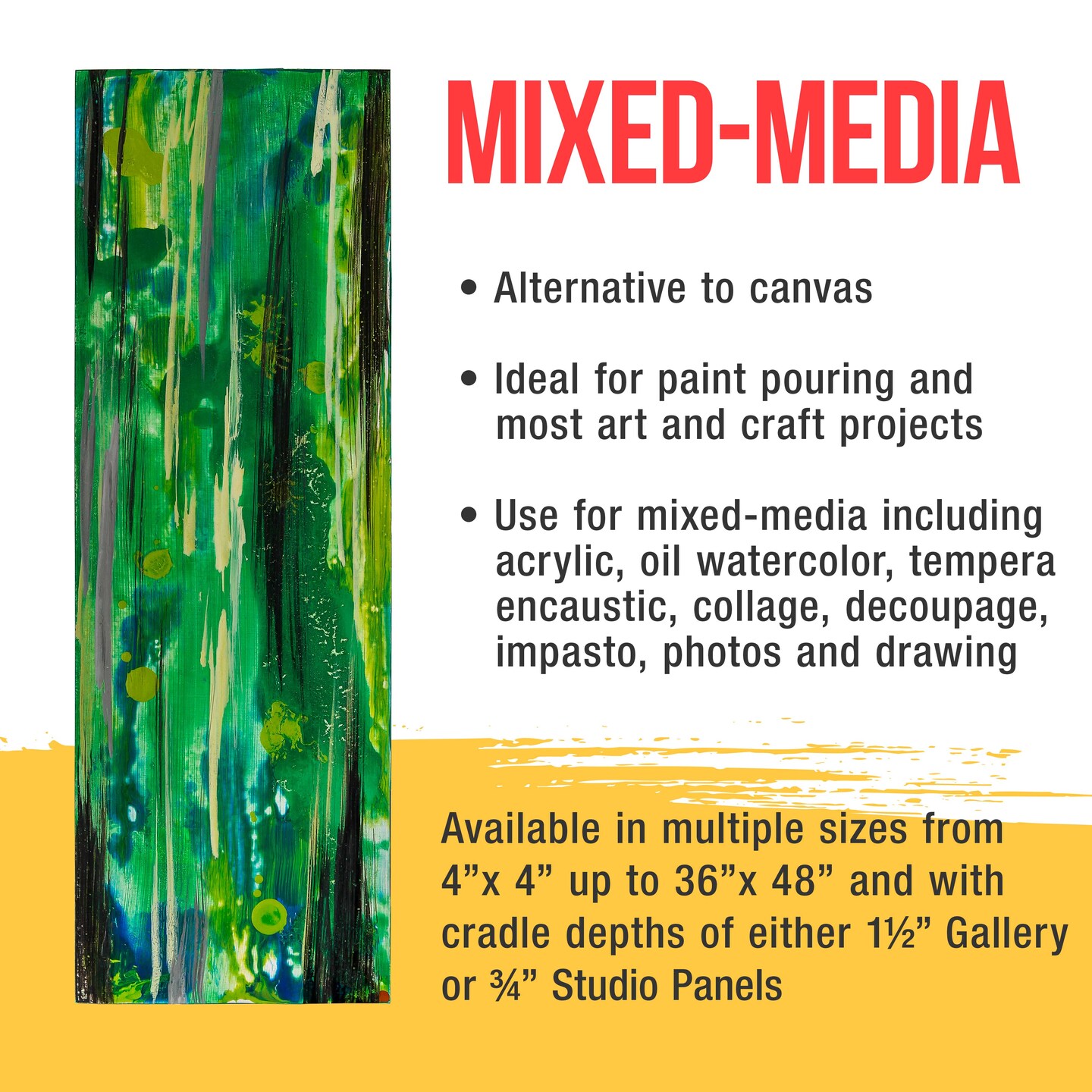 Unfinished Cradled Wood Panels for Painting, 3 Pack of 6x24 inch - Studio Birch Wooden Canvas Boards 3/4&#x22; Deep - Mixed-Media Craft, Acrylic, Oil, Encaustic, Paint Pouring Panel Board