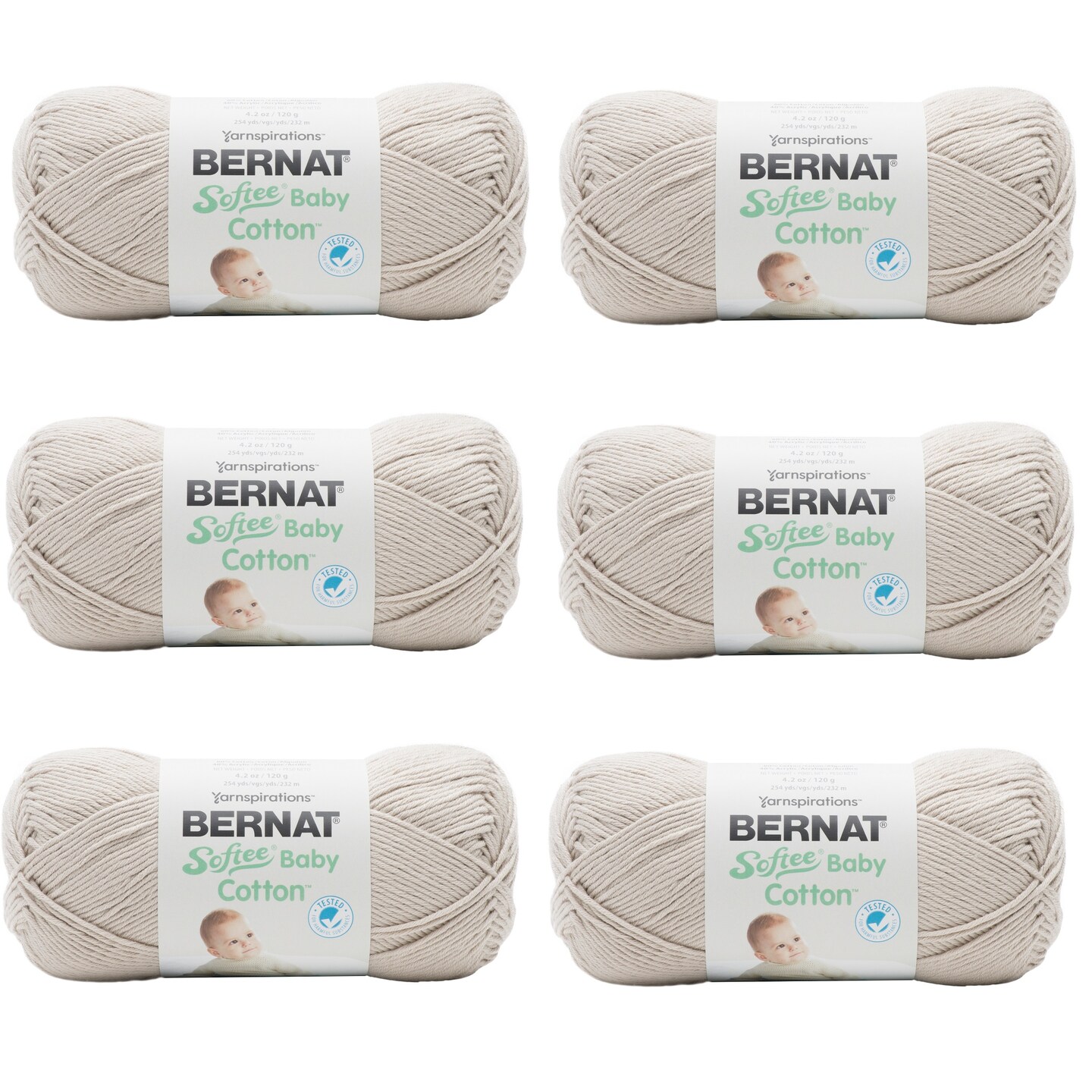 Multipack of 6 - Bernat Softee Baby Cotton Yarn-Feather Gray