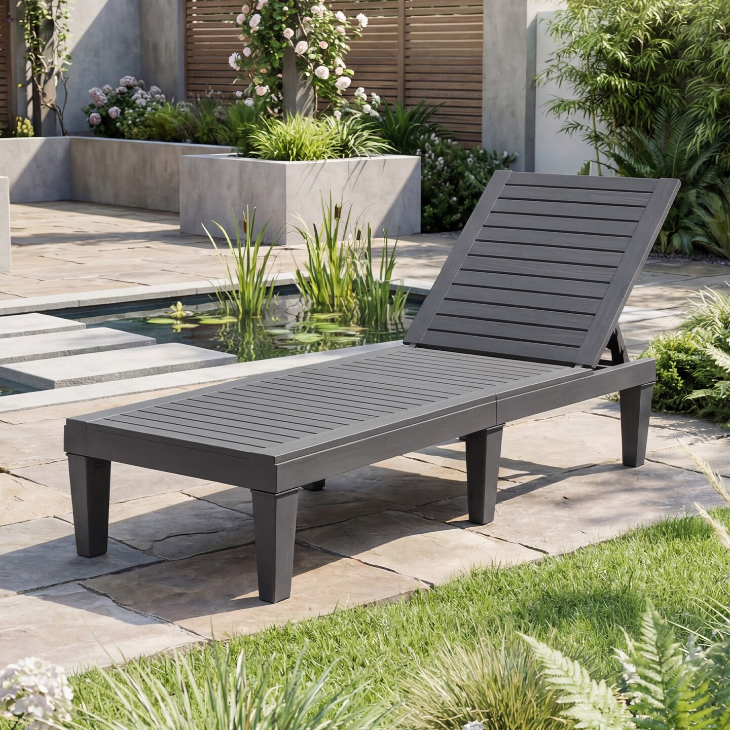 Outdoor Recliner Chaise Lounge Chair Adjustable Height 5 Position Backrest