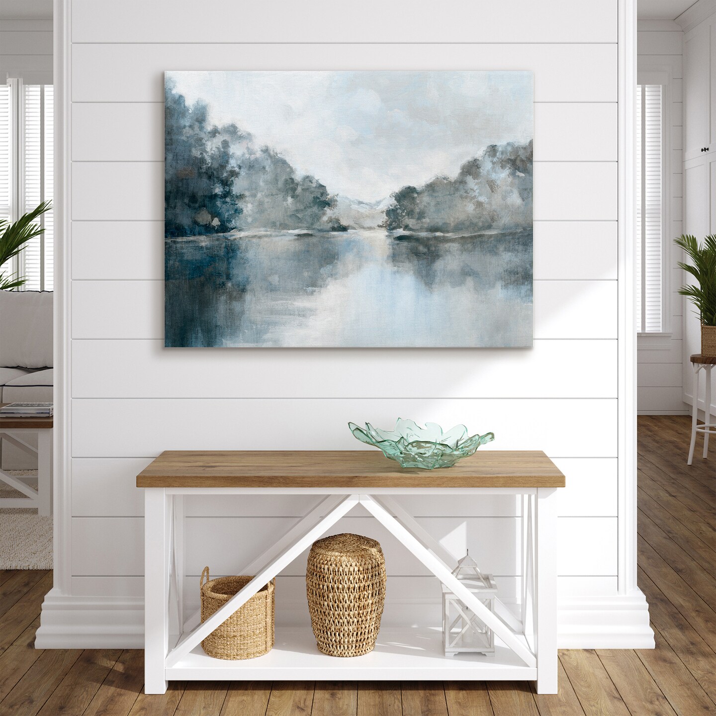 Americanflat Canvas Wall Art Featuring Blue, Grey, Green and White Tones - Gallery Wrap - Lake Landscape Wall Art