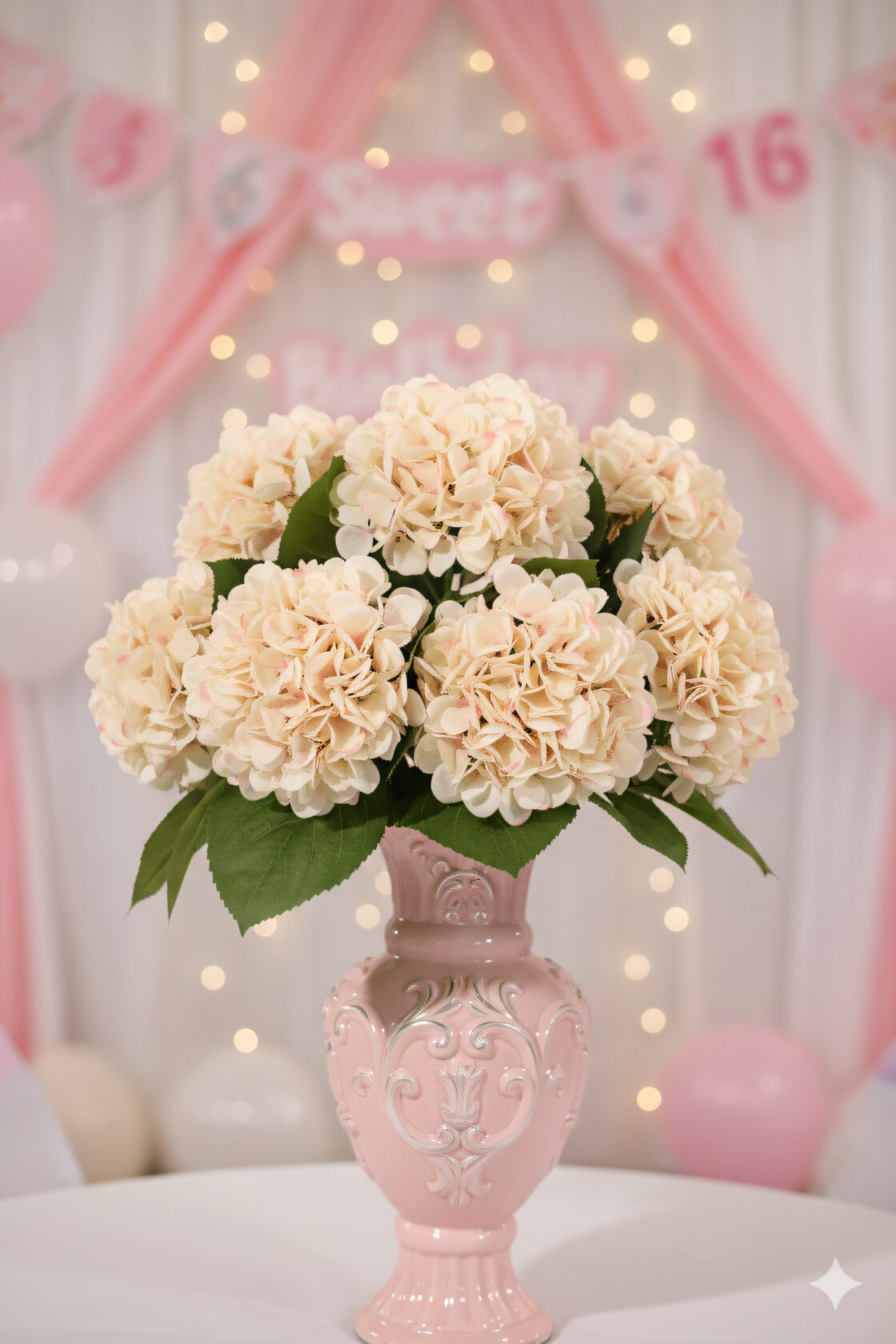 18" Pink Blush Hydrangea Stem with 7" Bloom – Artificial Silk Flower for Wedding, Home & Event Decoration - 6 Pieces