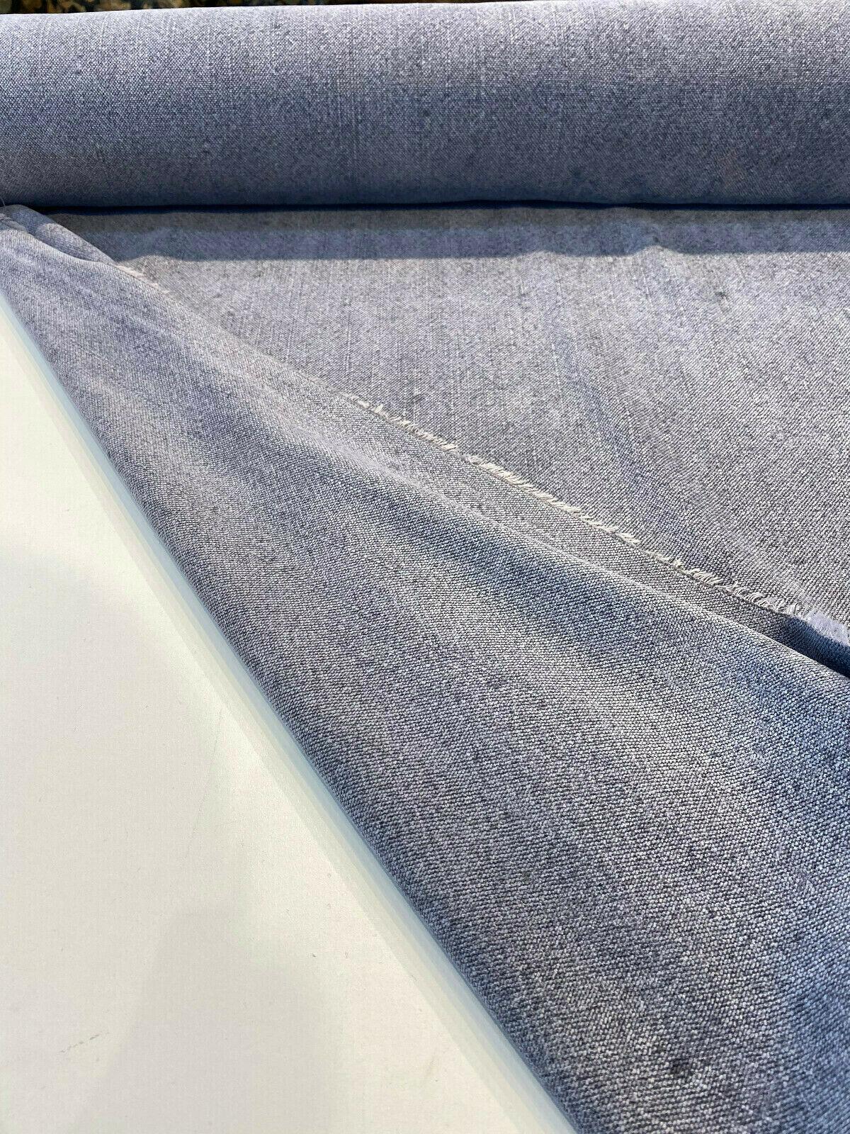 1 Yard Calvin Linen Denim Blue Italian Upholstery Drapery Fabric 56 Inches Wide
