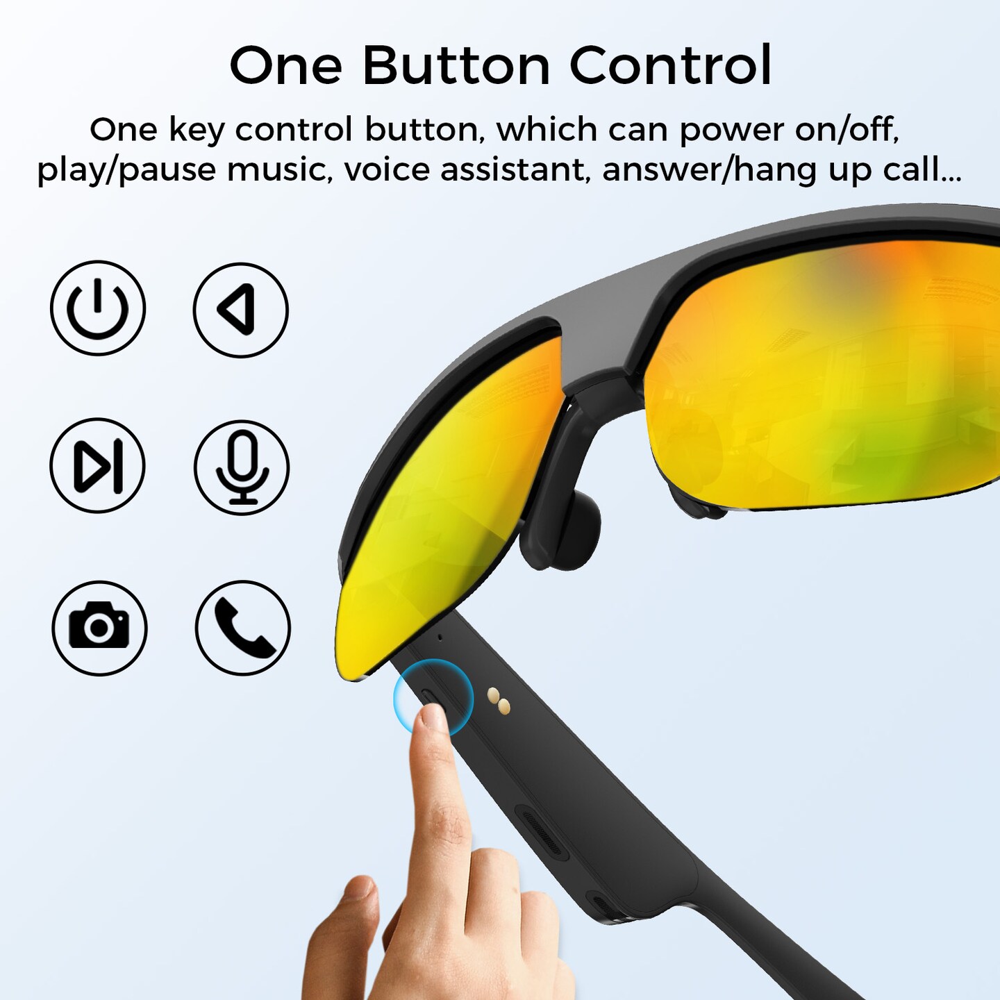 Polarized Bluetooth Smart Glasses w/ Built-in Mic, Open-Ear Audio, IP65 Waterproof &#x26; 5-Hour Battery, Great with iPhone, Samsung, Smart Phones