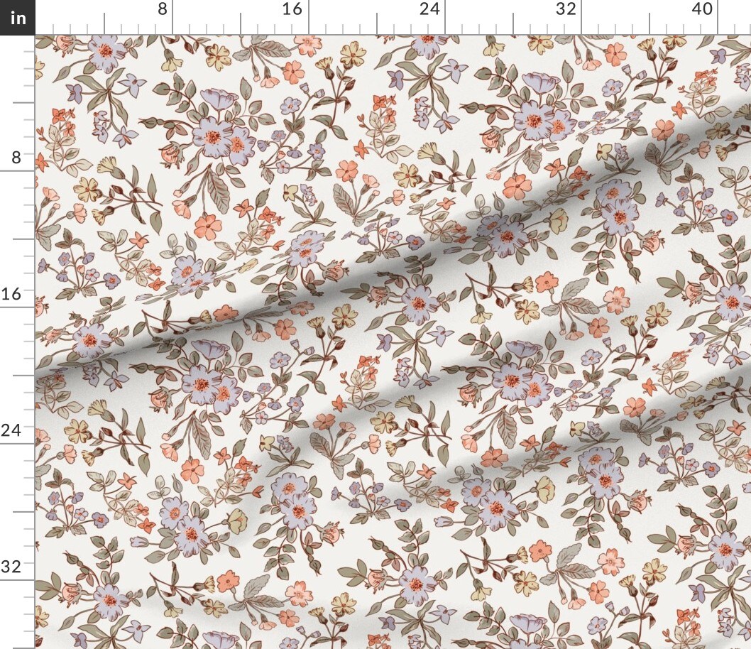Traditional Cottagecore Floral French Grandmillennial Botanical Flowers Summer Countryside Vintage Garden Bohemian Modern Farmhouse Custom Printed Fabric by Spoonflower Various Fabrics by the Yard or Fat Quarter