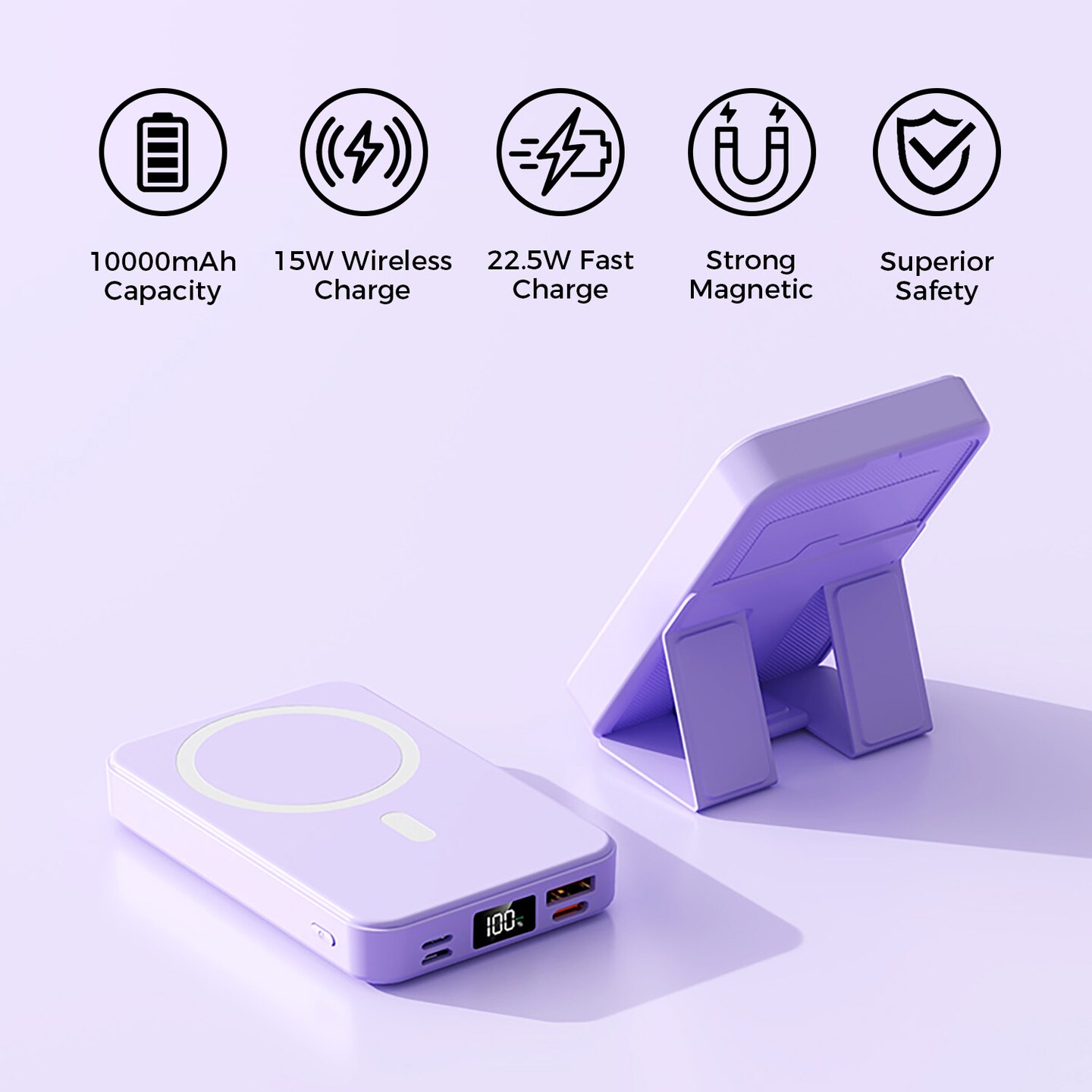 Magnetic Wireless Charging Power Bank, 10000mAh Capacity, Fast Charging, Foldable Stand, Strong Magnet, For iPhone 16/15/14/13/12/Mini/Plus/Pro/Pro Max.