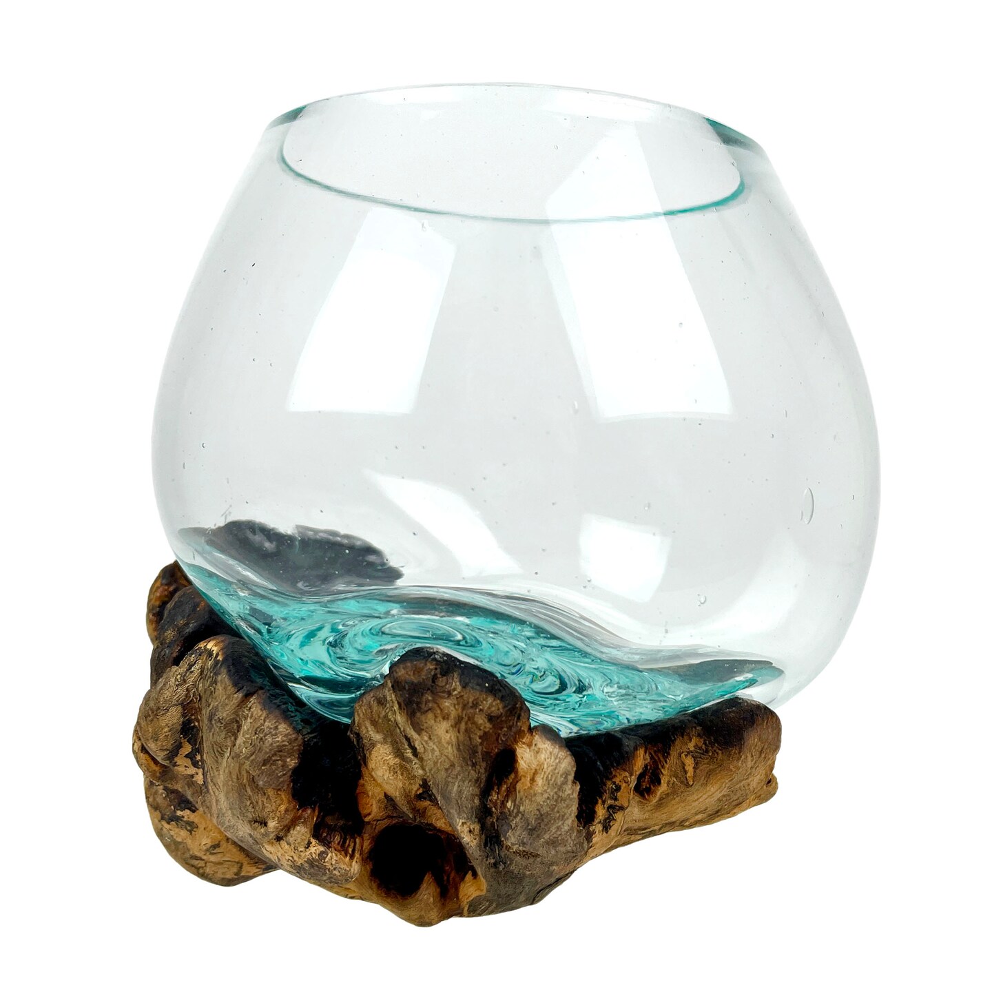 Melted Glass On Gamal Root Wood Decorative Bowl/Vase/Terrarium Planter