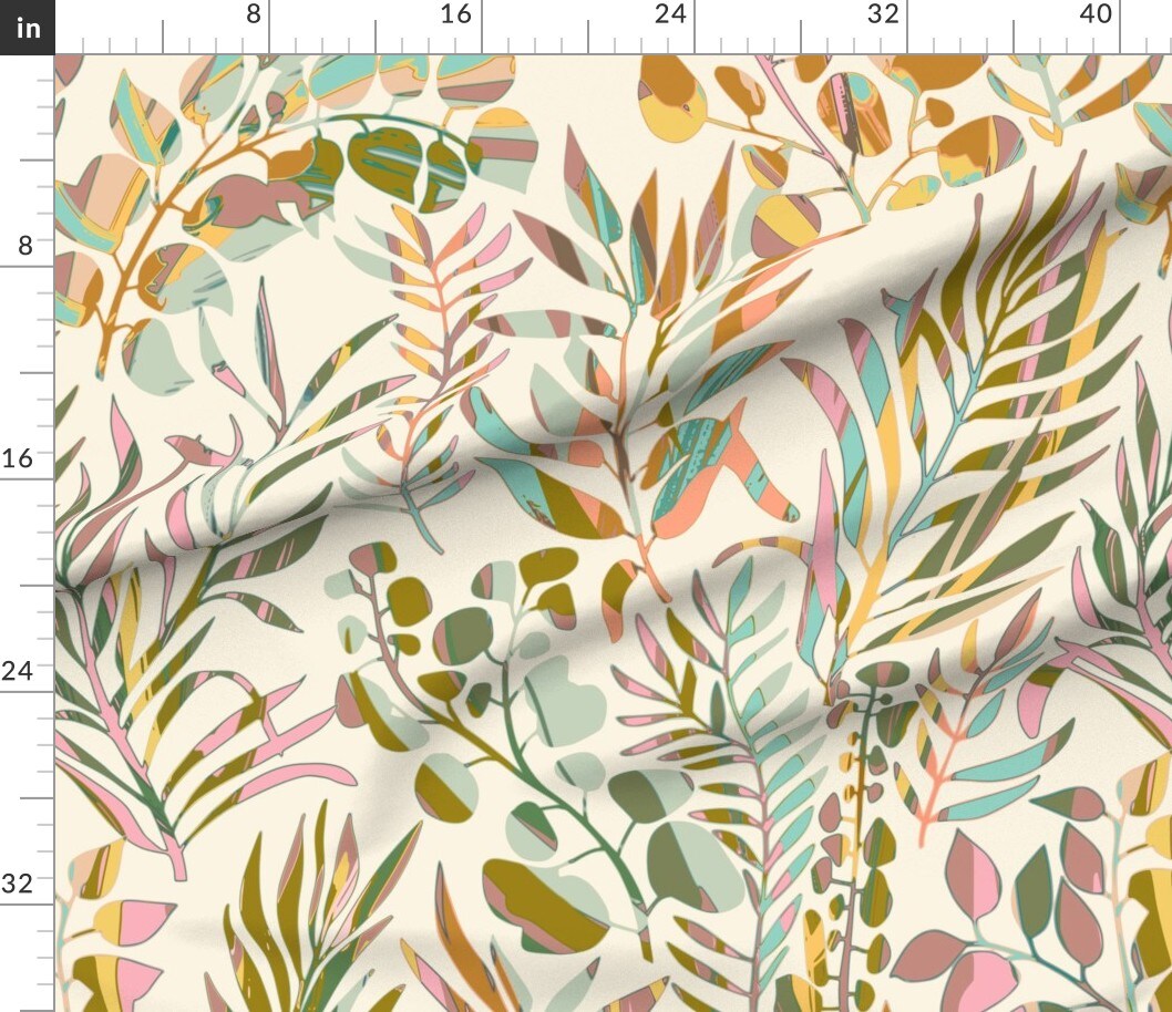 Tropical Multicolored Botanical Custom Printed Fabric by Spoonflower Various Fabrics by the Yard or Fat Quarter
