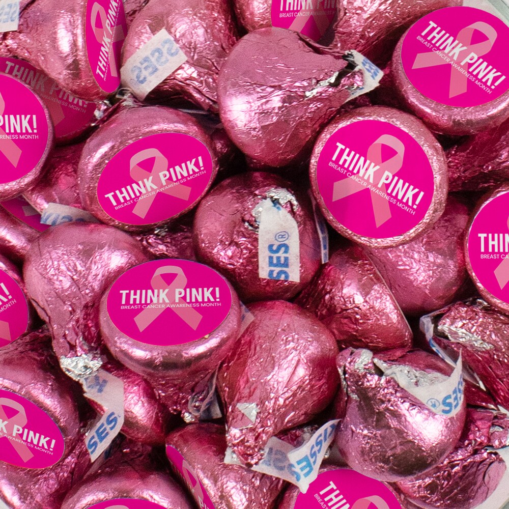 Breast Cancer Awareness Think Pink Ribbon Assembled Kisses Candy