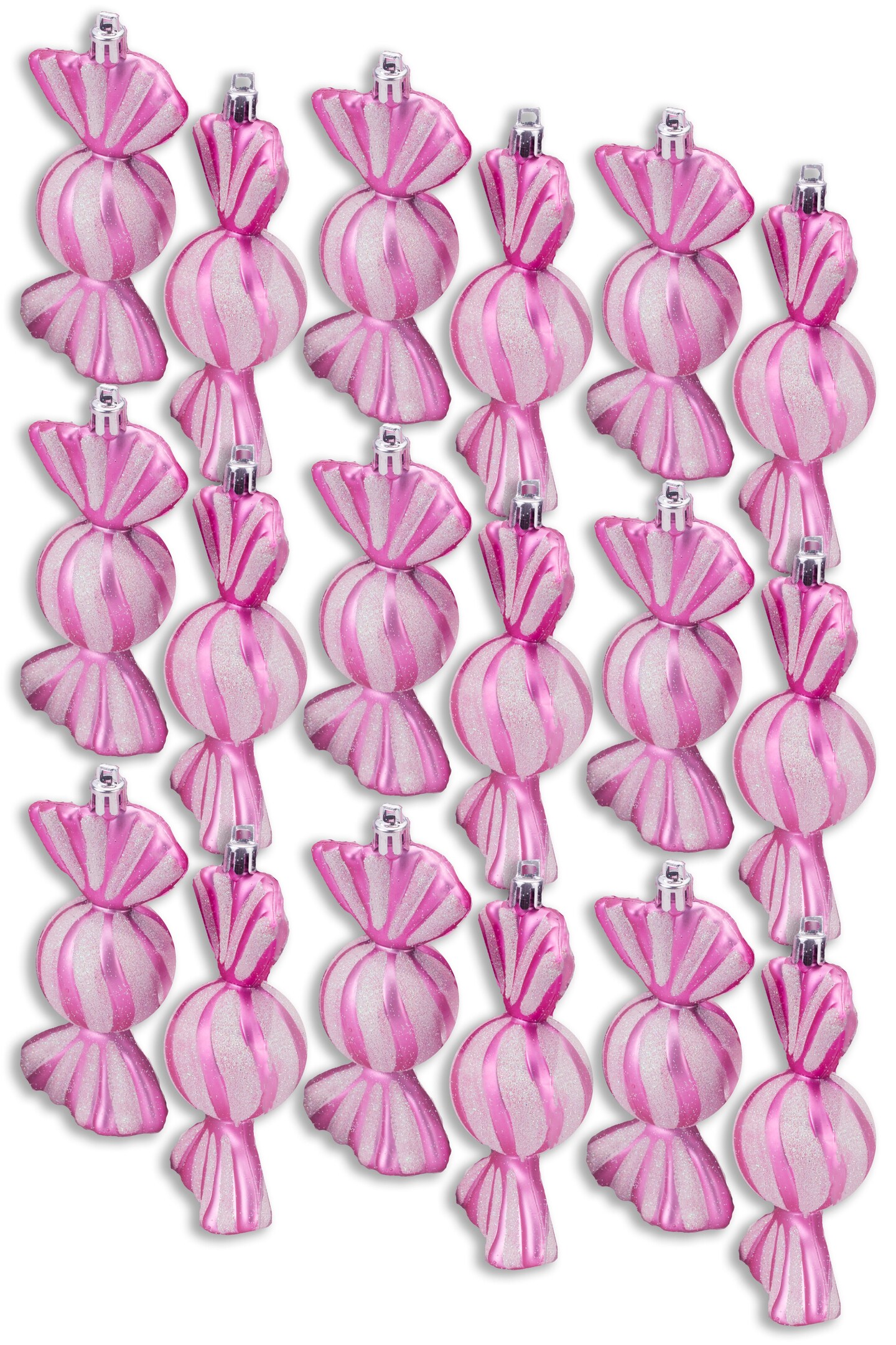 18 Pack of Pink and White Candy Ornaments with Glitter Enhancements
