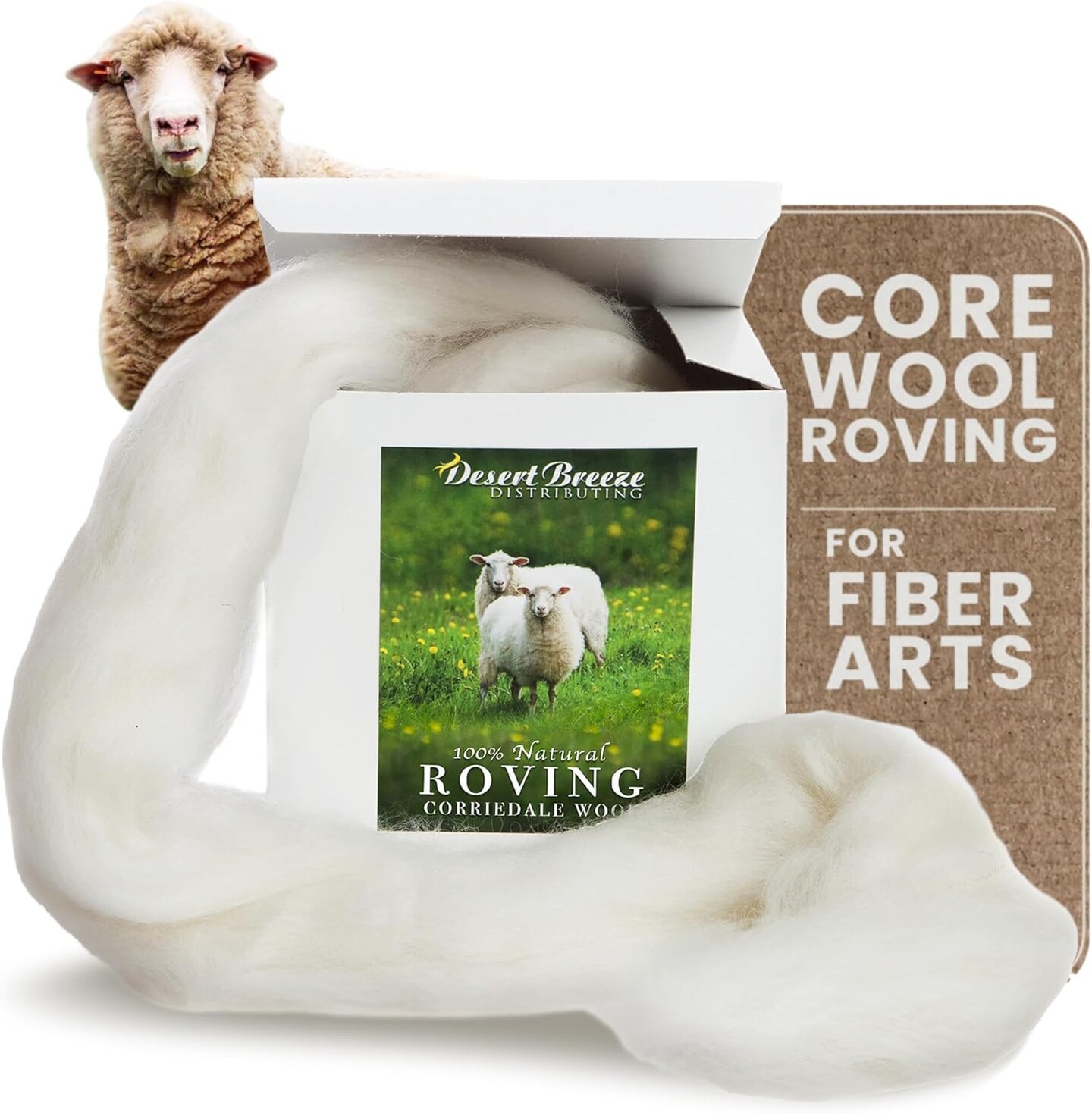 Wool Roving Top – 8 OZ Natural Corriedale, Bulk Pack, Best Core Wool for Needle Felting Wool, Wool Felting, Dryer Balls, Yarn Roving - Ethically Sourced, Processed in USA - White Ecru, 29.5 Micron