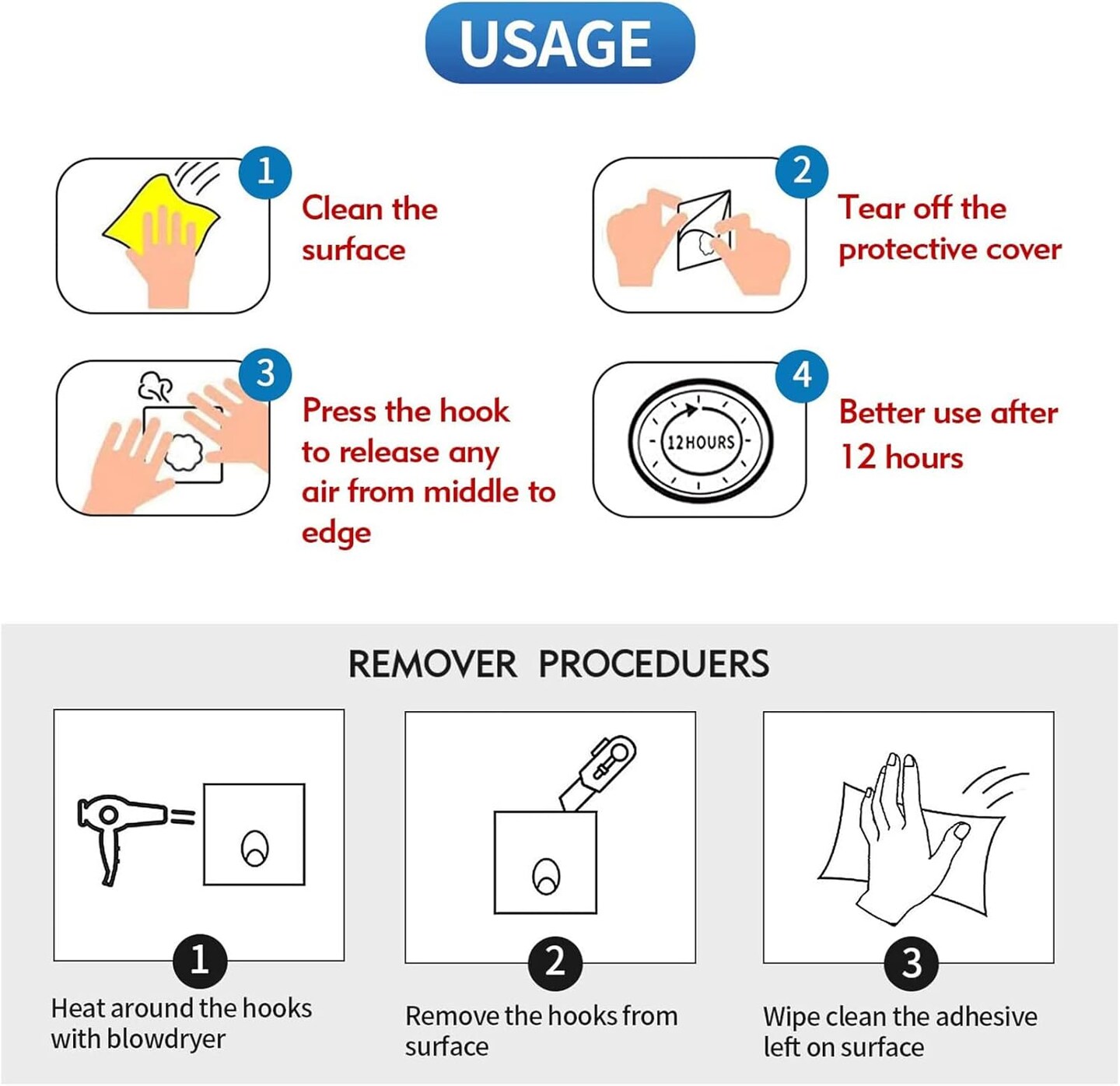 24 Packs Adhesive Hooks Kitchen Wall Hooks