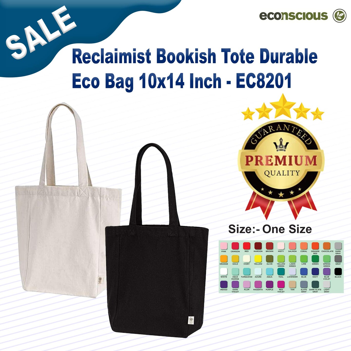 Econscious&#xAE; Reclaimist Bookish Tote Durable Eco Bag 10x14 Inch